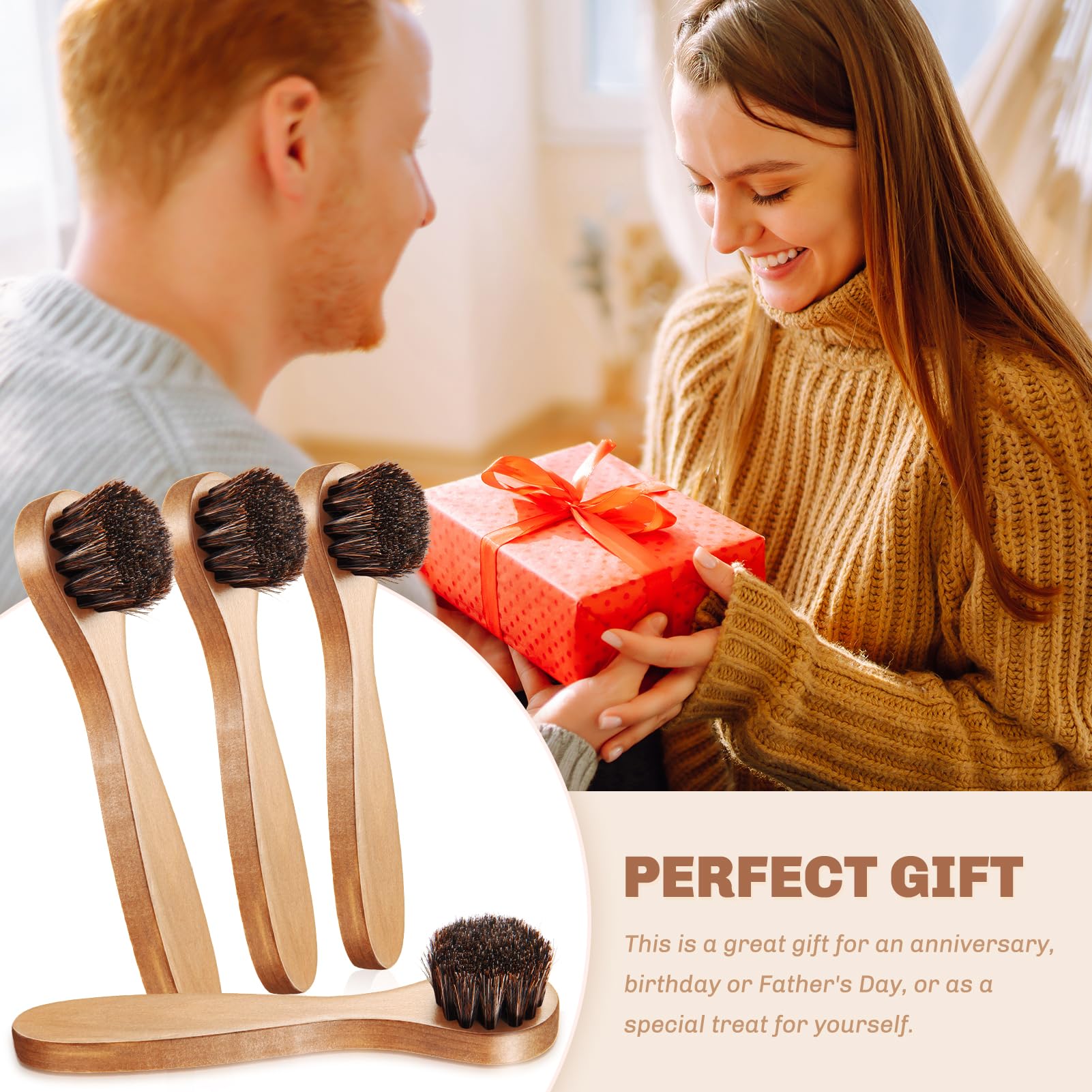 4 Pcs Horsehair Shine Shoes Brush Kit Polish Dauber Applicators Cleaning Leather Shoes Boots Care Brushes Suede Cleaner Brush with Microfiber Shoe Cloth