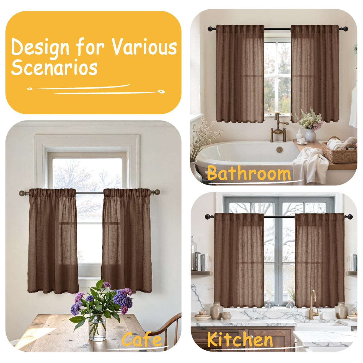 Brown Linen Curtains 45 Inches Long (2 Count)