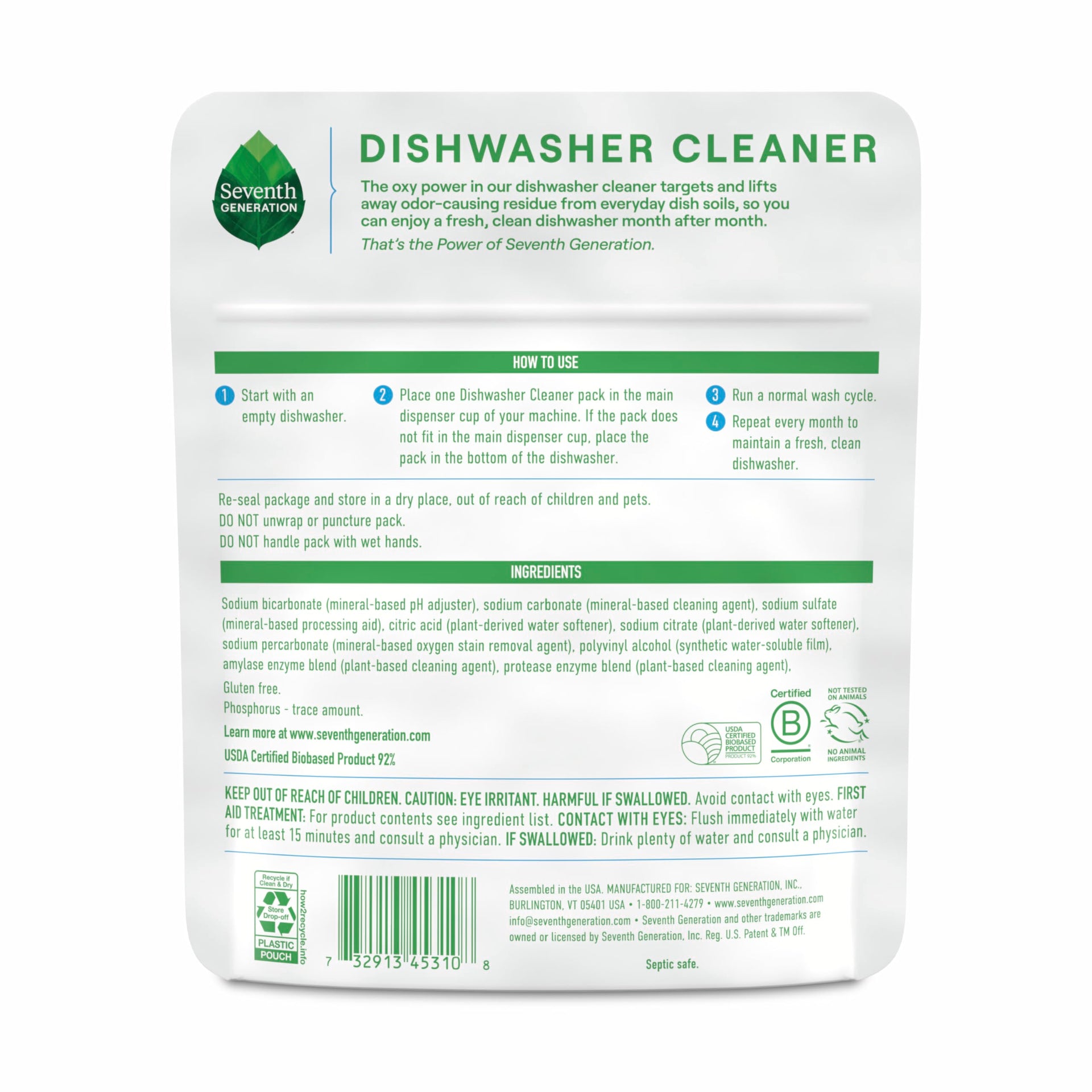 Dishwasher Cleaning Packs 6 Count Free & Clear Removes odor (4.2 Ounce)