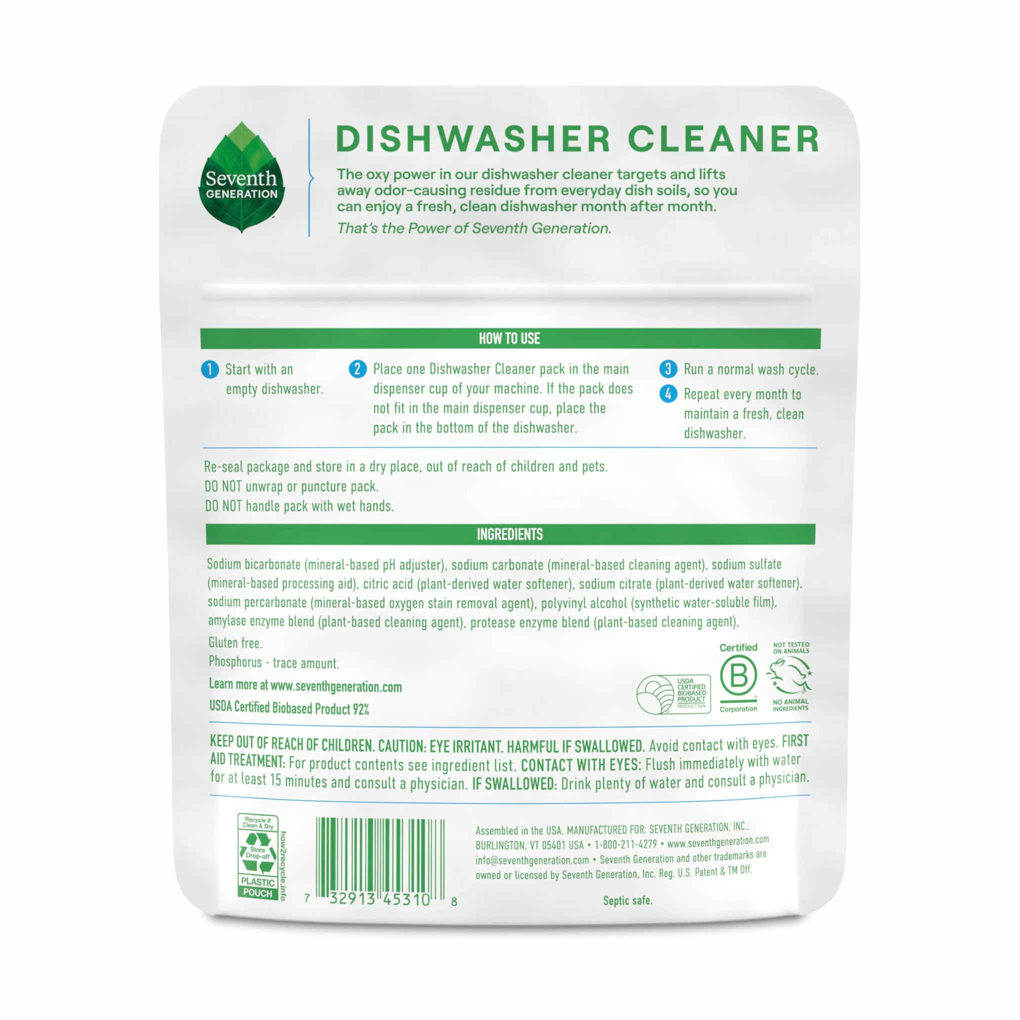 Dishwasher Cleaning Packs 6 Count Free & Clear Removes odor (4.2 Ounce)