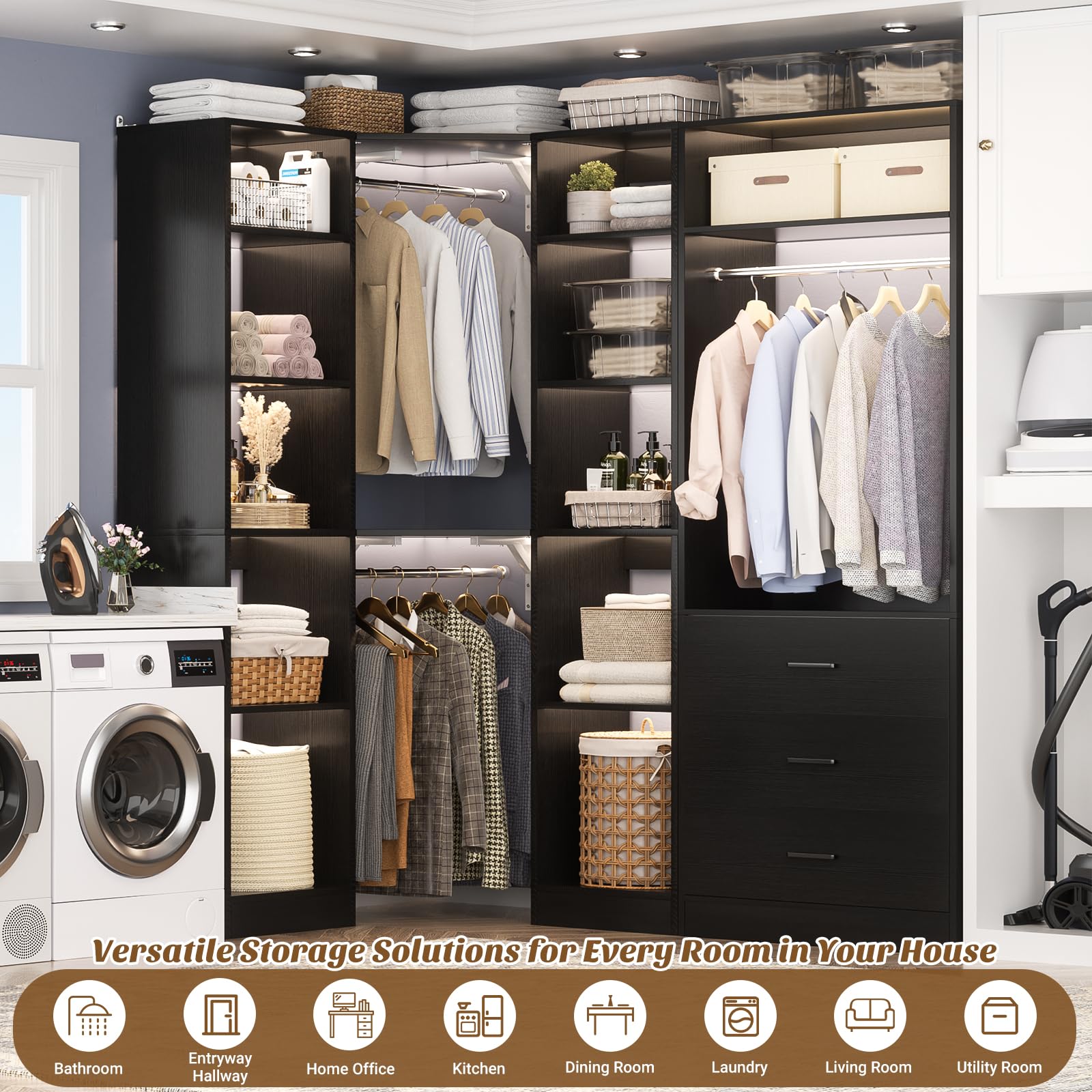 Corner Closet System with 3 Drawers