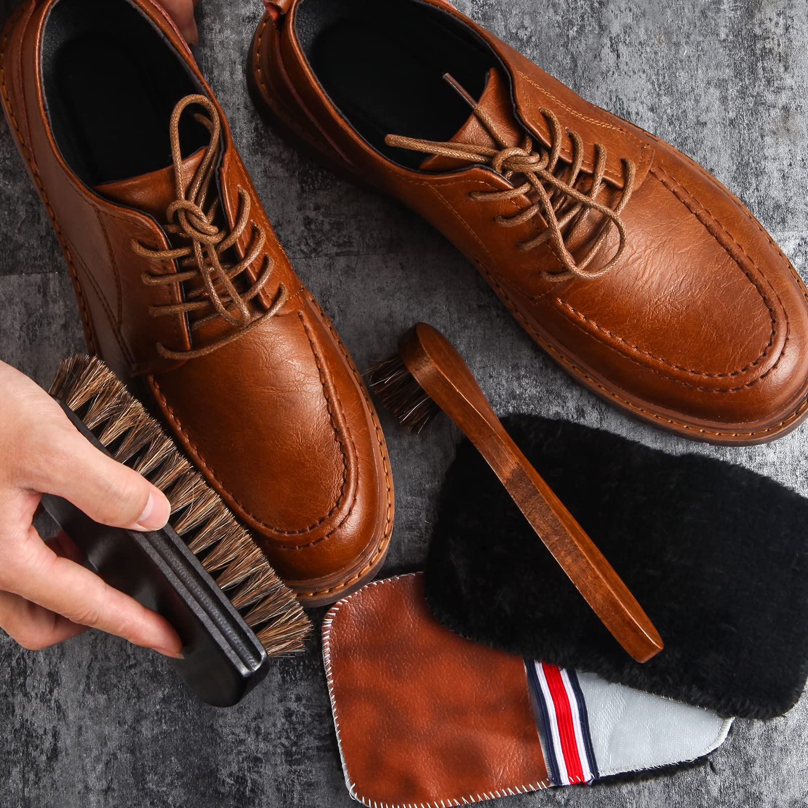 4 Pcs Horsehair Shine Shoes Brush Kit Polish Dauber Applicators Cleaning Leather Shoes Boots Care Brushes Suede Cleaner Brush with Microfiber Shoe Gloves (2.49 Count)