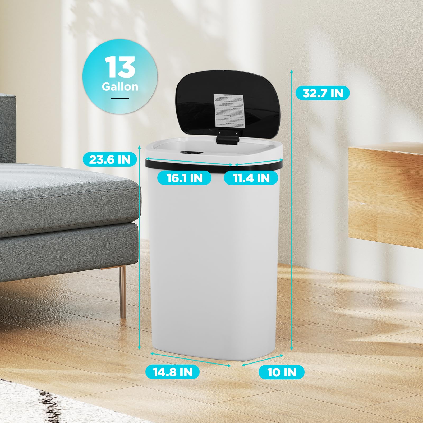 Automatic Motion Sensor Bathroom Trash Can with Lid