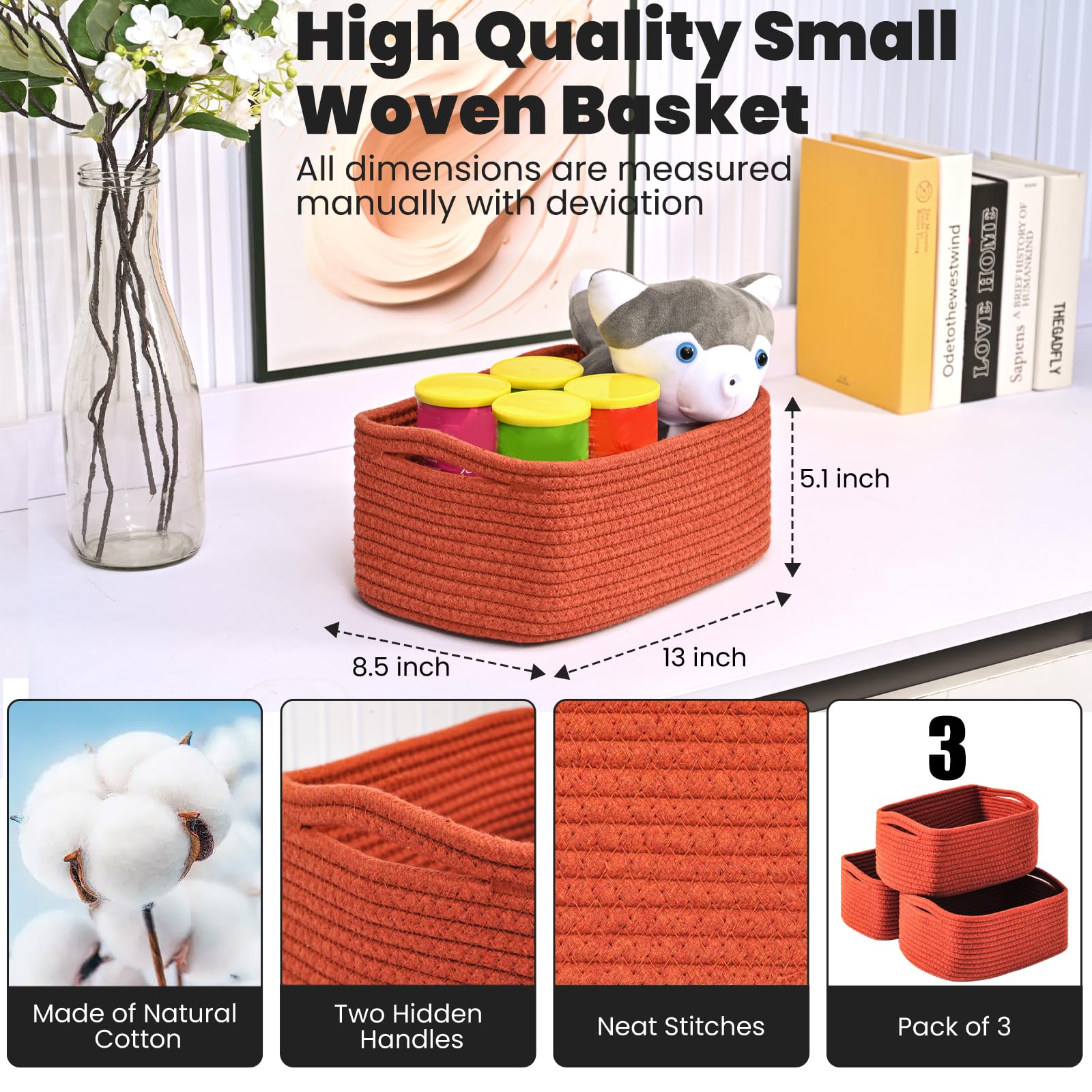 Small Red Woven Baskets for Organizing (3 Count)