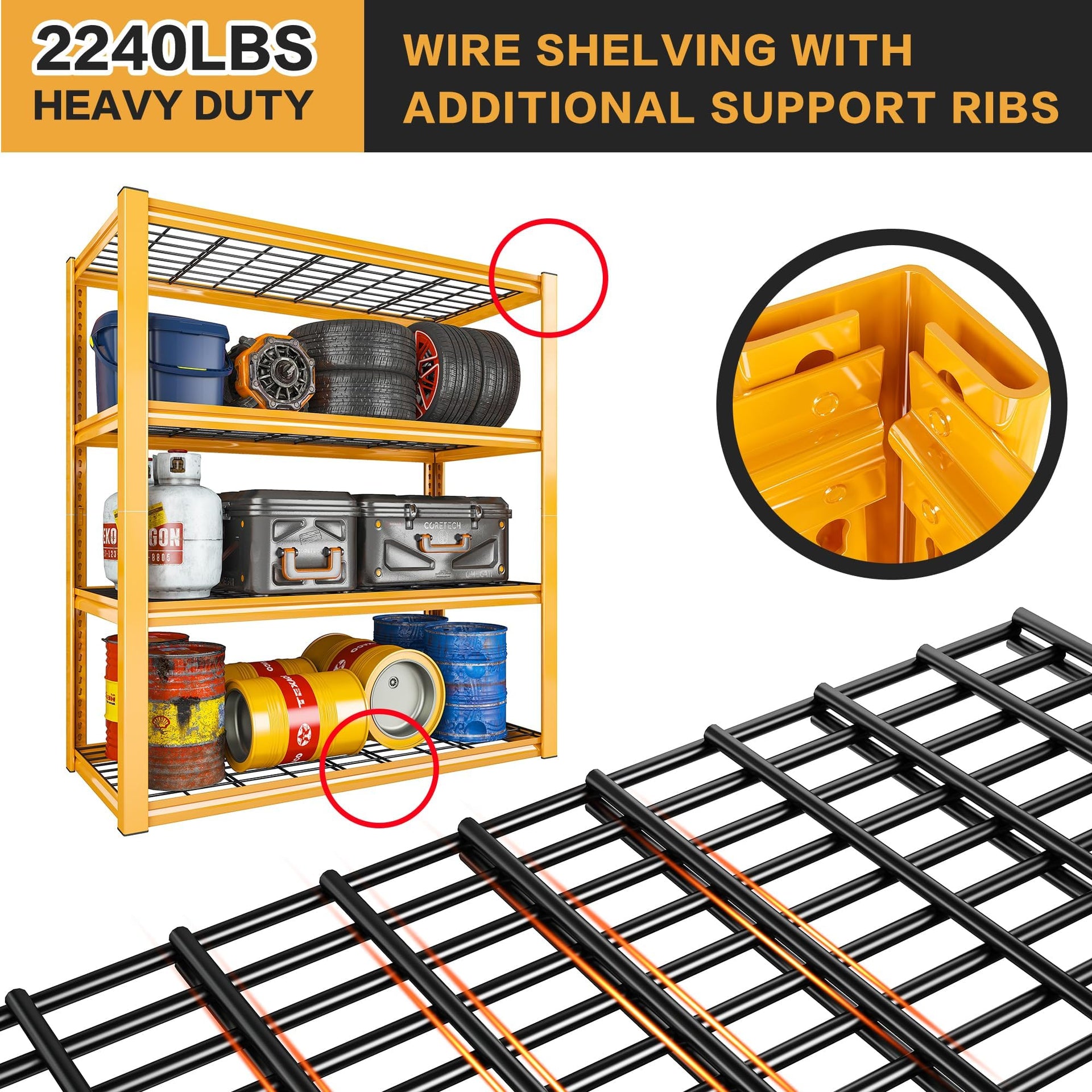 40" W Yellow Garage Shelving with Double