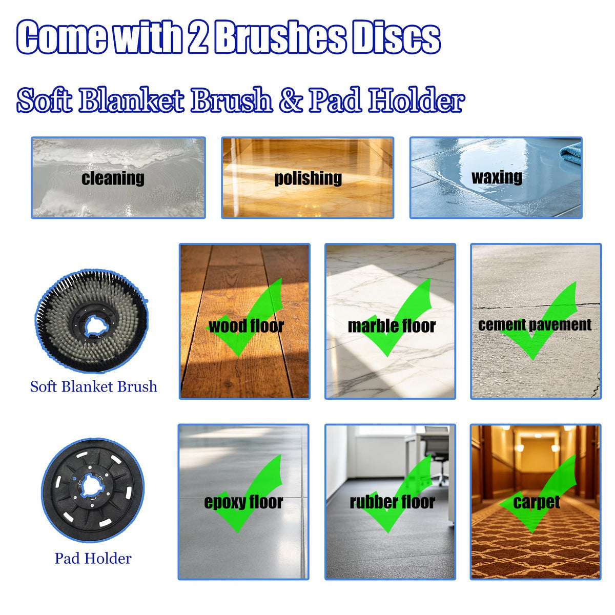 17" Floor Cleaner Polisher Commercial Floor Scrubber Buffer Commercial Floor Polishing Cleaning Machine Industrial Ground Scrubber Buffer with Two Brush Discs