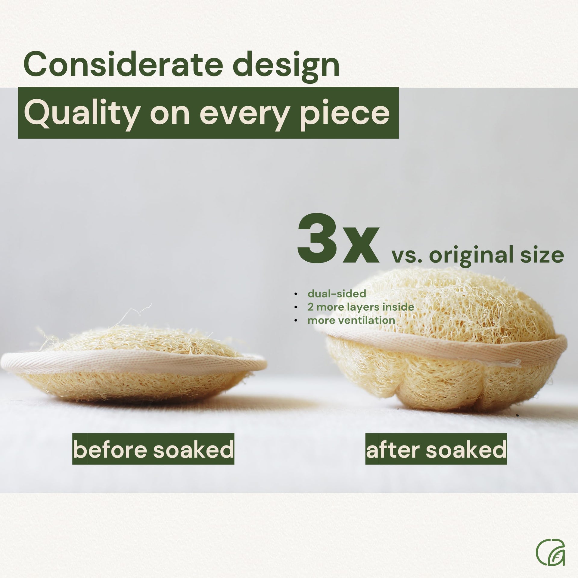 Green Glow All Natural Exfoliator Dual Sided Loofah Bath Sponge Set (2 Count)