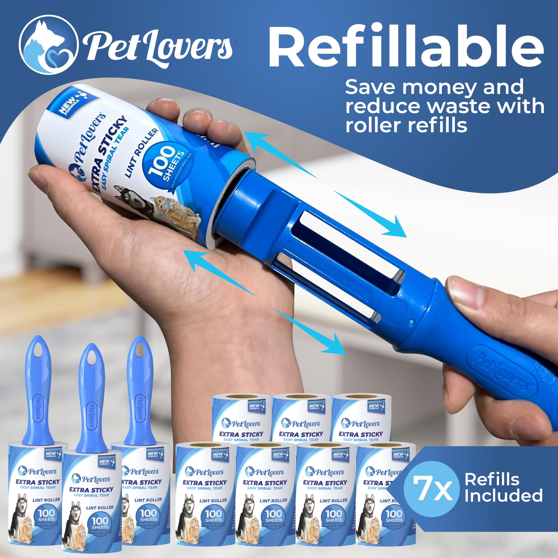 Extra Sticky Lint Roller Mega Value Set 1000 Sheets for Pet Hair Removal