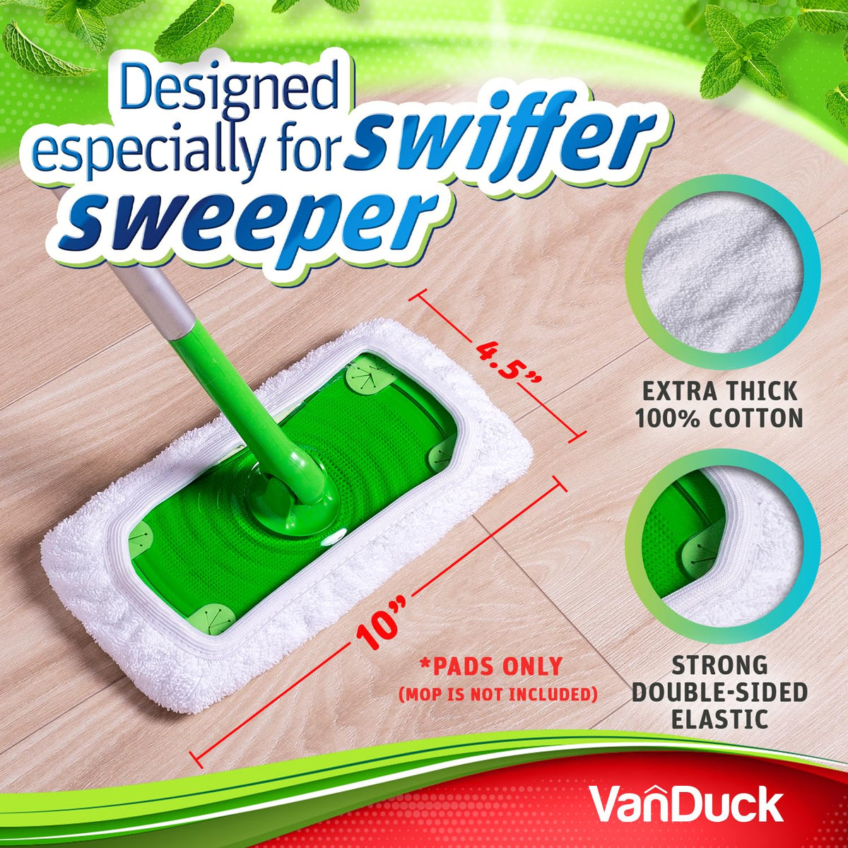 Reusable 100% Cotton Mop Pads for Swiffer Sweeper (4 Count)