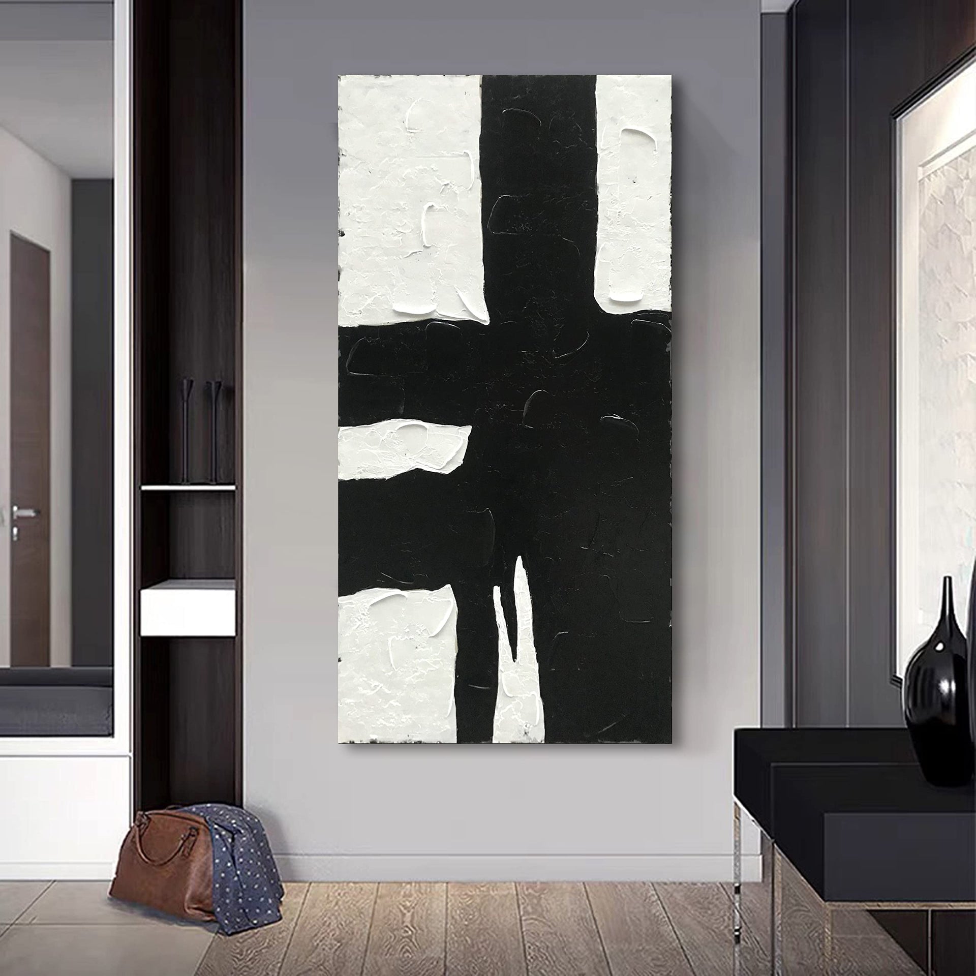 Art Hand drawn minimalist black and white abstract art oil painting