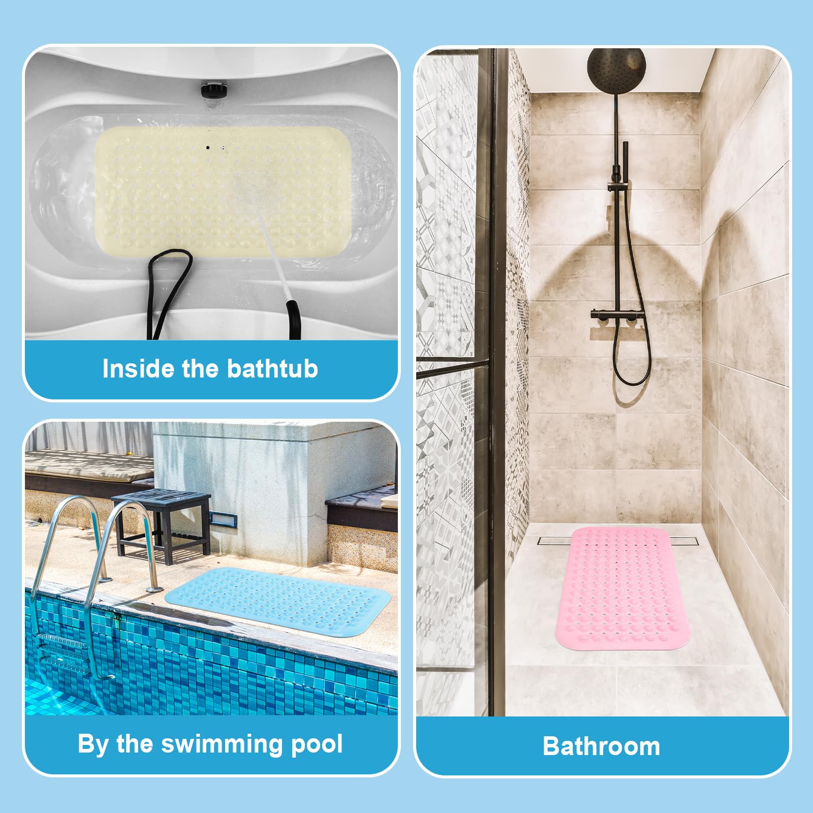 12 Pcs Non Slip Bath Mats 27.6x14.2 Inches TPE Bathtub Mats with Suction Cups Drain Holes Textured Surface Anti Slip Shower Pad for Bathroom Tub Adults Elderly Home Hotel (12 Count)