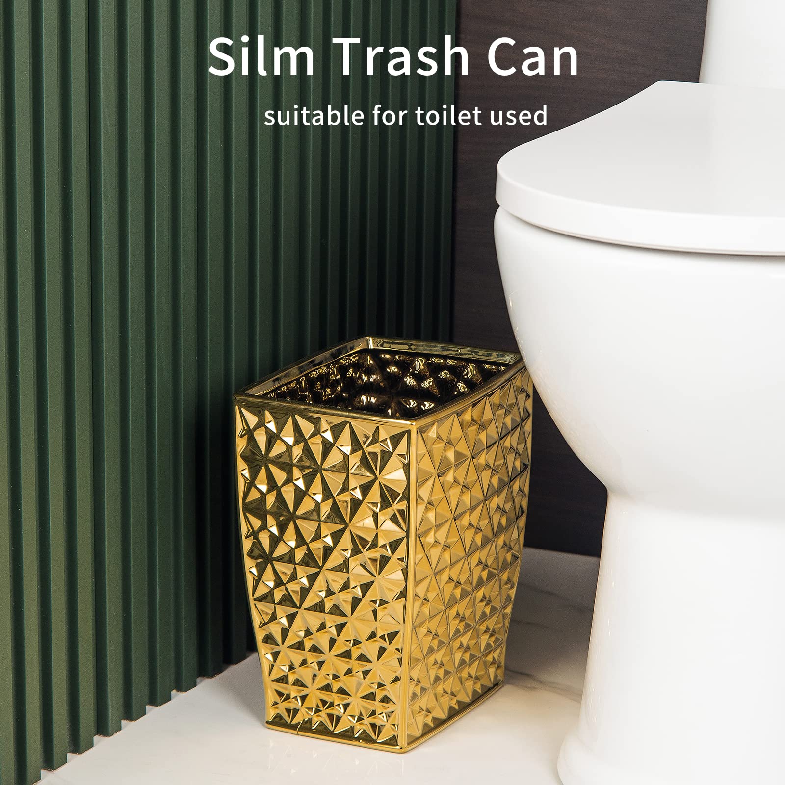 Ceramic Gold Square Garbage Can Kitchen Trash Cans