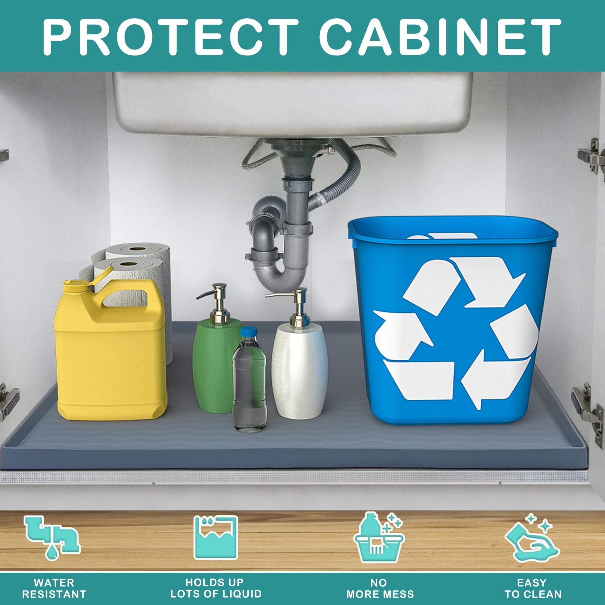 Waterproof Silicone Under Sink Mat 22'' x 14'' Shelf Liner for Kitchen and Bathroom