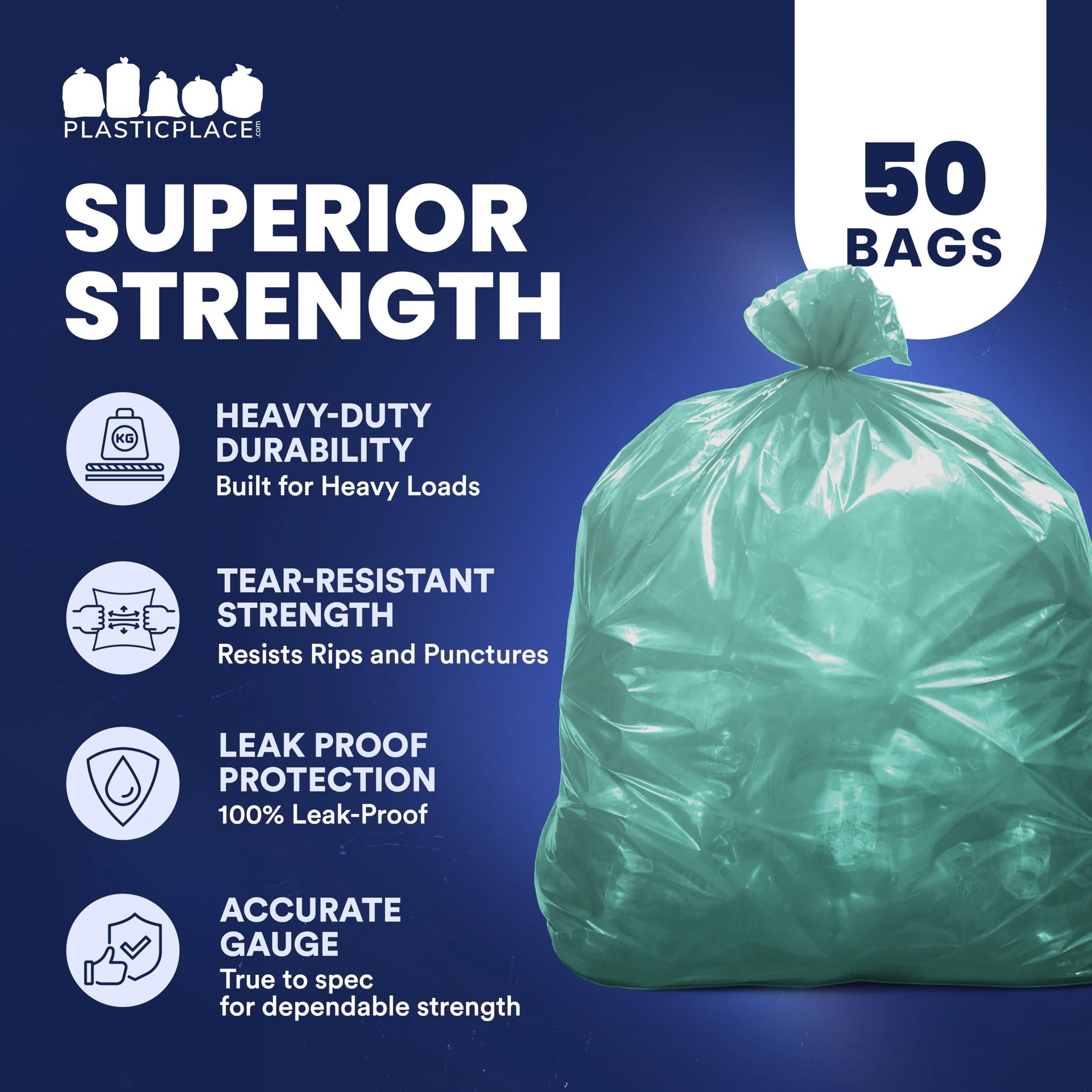 55 60 gallon Trash Bags │ 1.2 Mil │ Green Heavy Duty Garbage Can Liners │ 38” x 58” (50 Count)