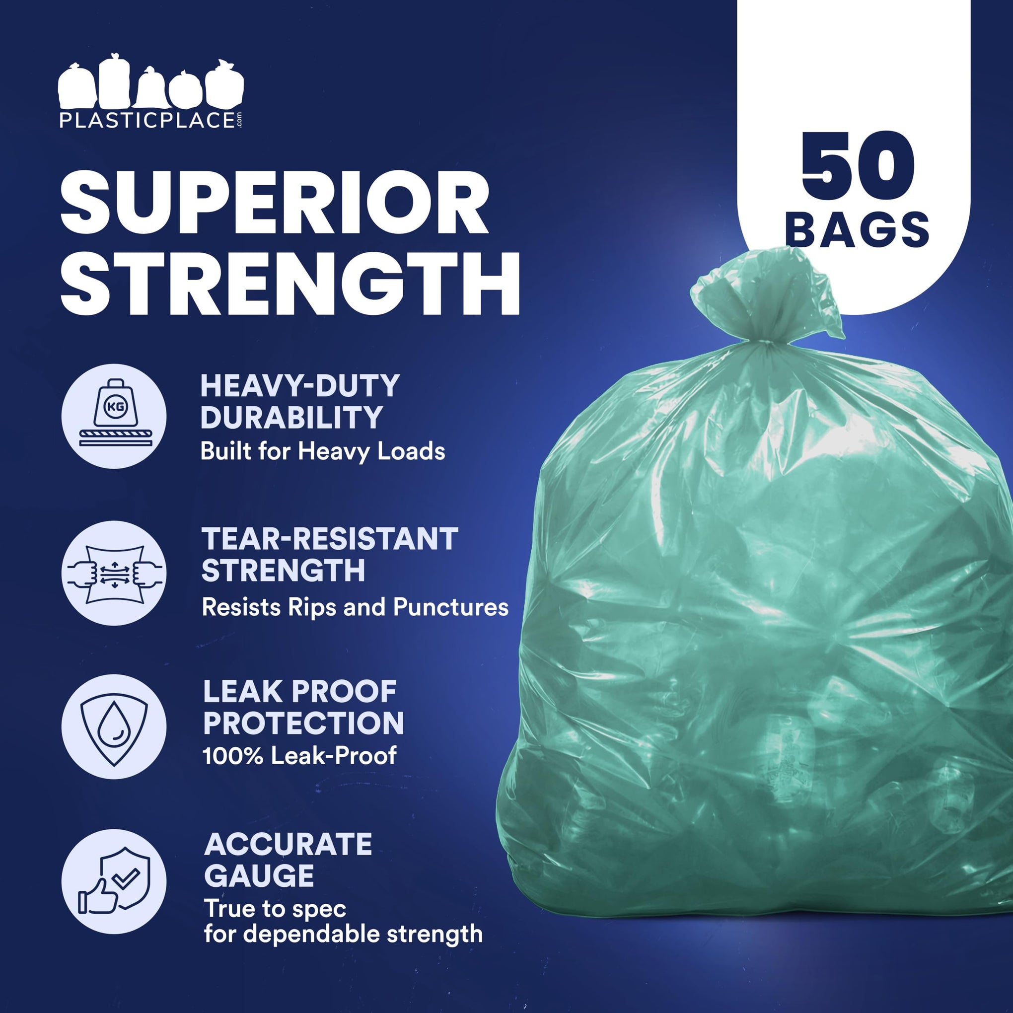 55 60 gallon Trash Bags │ 1.2 Mil │ Green Heavy Duty Garbage Can Liners │ 38” x 58” (50 Count)
