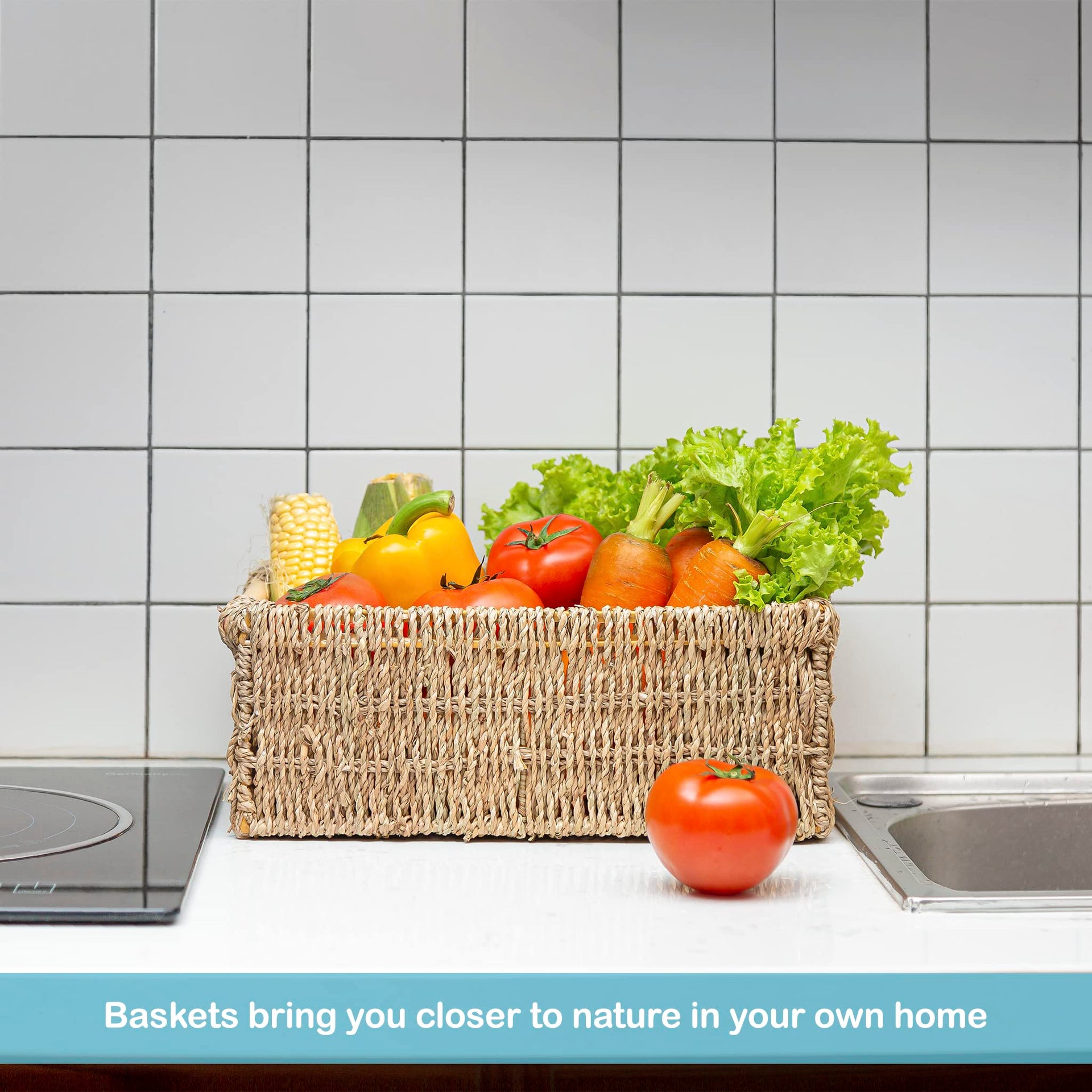 Natural Seagrass Storage Basket with Handle