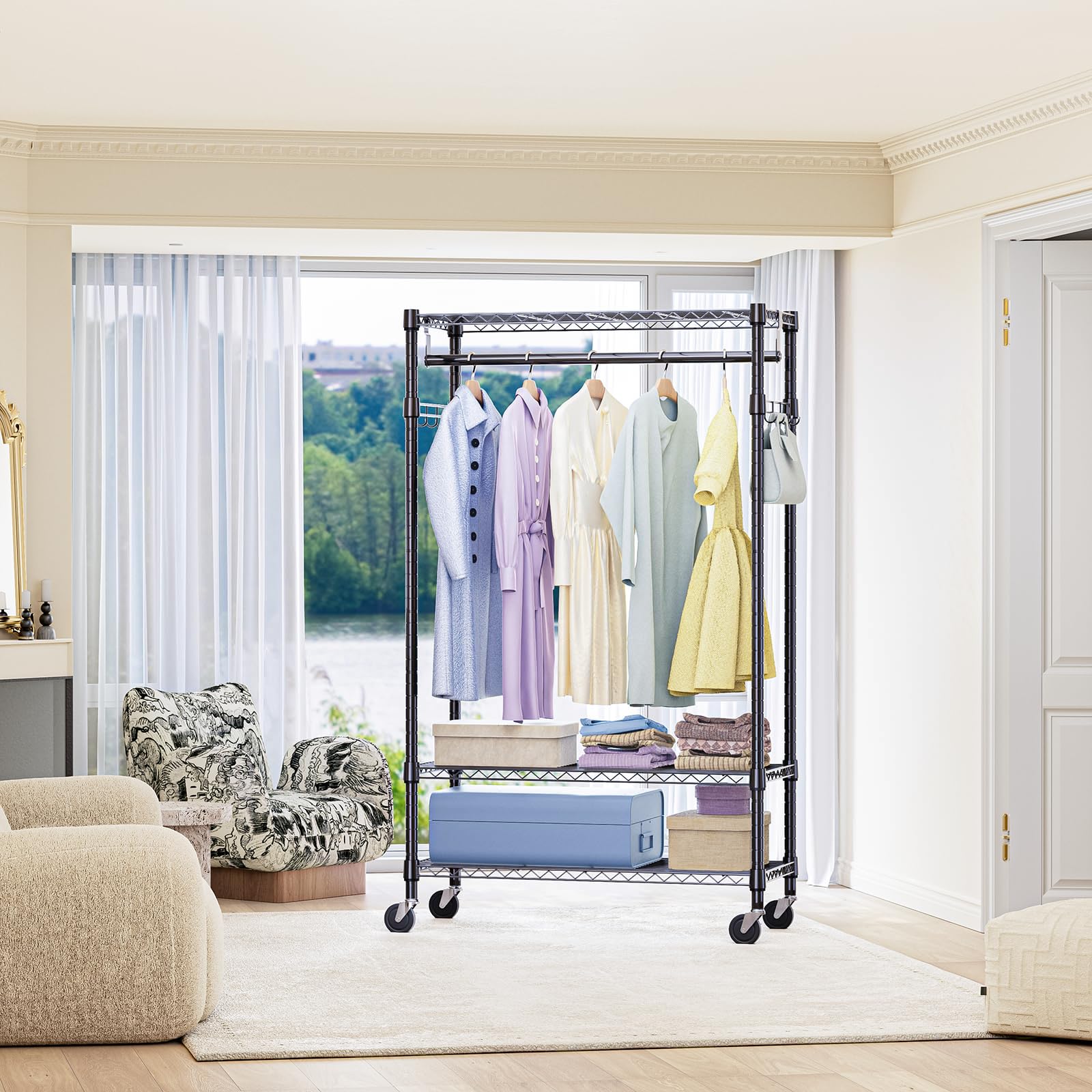 Heavy Duty Rolling Garment Rack Wire Clothes Rack for Hanging Clothes