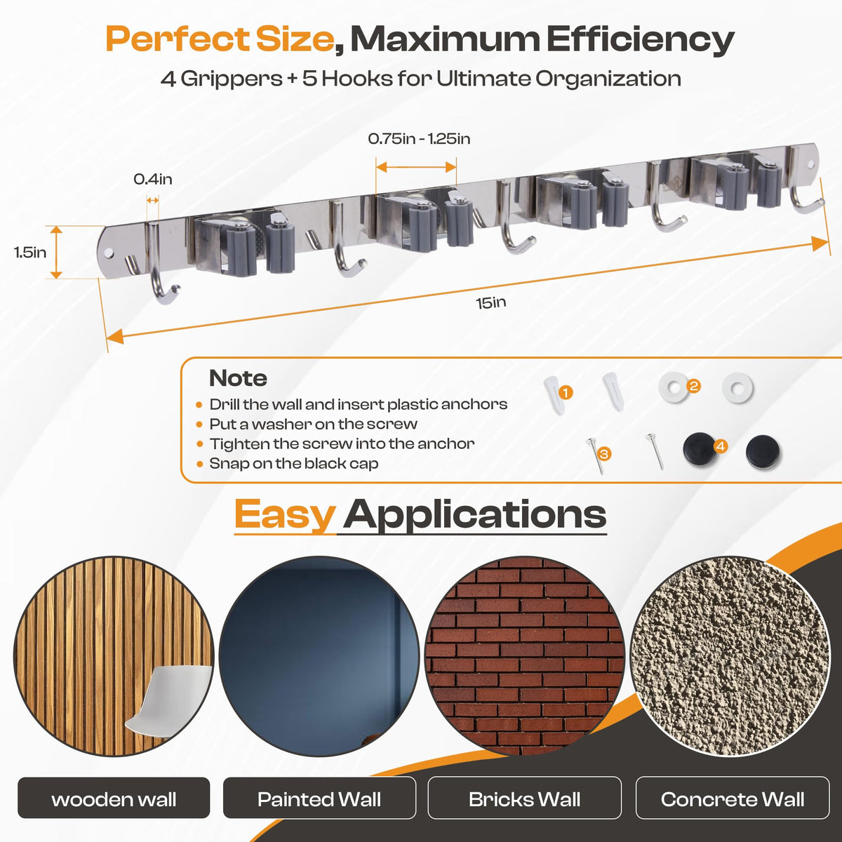 Stainless Steel Broom Holder Wall Mount