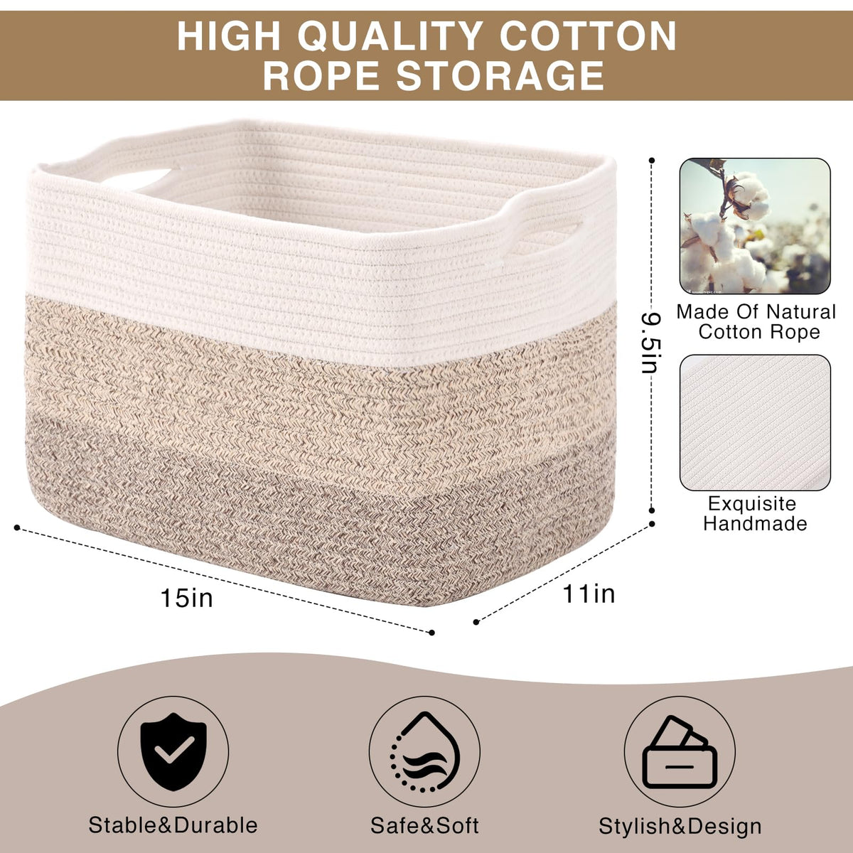Storage Baskets for Organizing Shelves (3 Count)