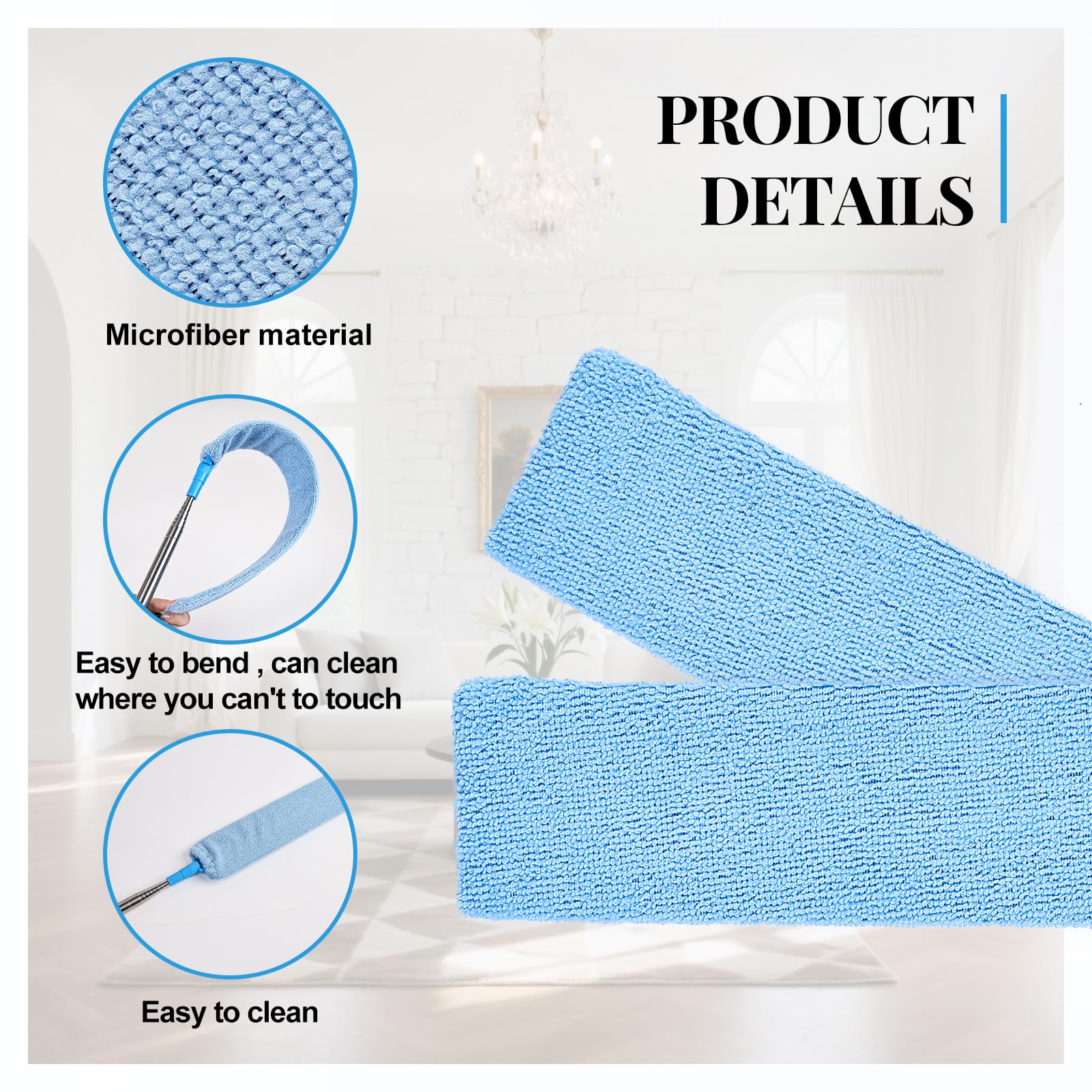 Retractable Gap Duster Cleaner Cleaning Tools with 2 Microfiber Dusting Cloths Washable Duster for Cleaning Under Appliances Furniture Couch Fridge (2 Count)