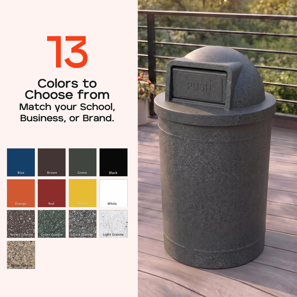 Campus Collection 55 Gallon Plastic Commercial Garbage Can with Push Lid