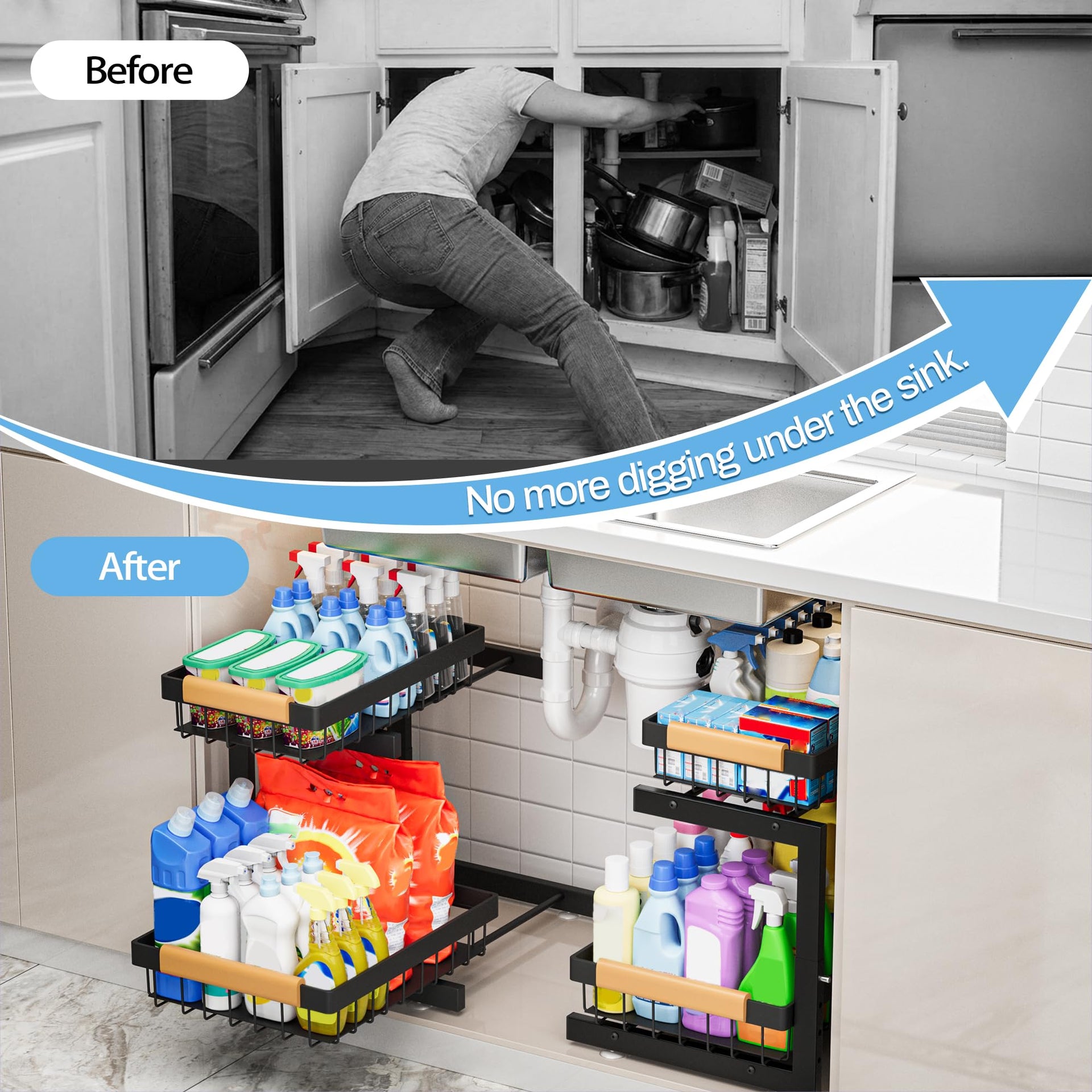 Under Sink Organizer 2 Packs 2 Tier Expandable Height Under (2 Count)