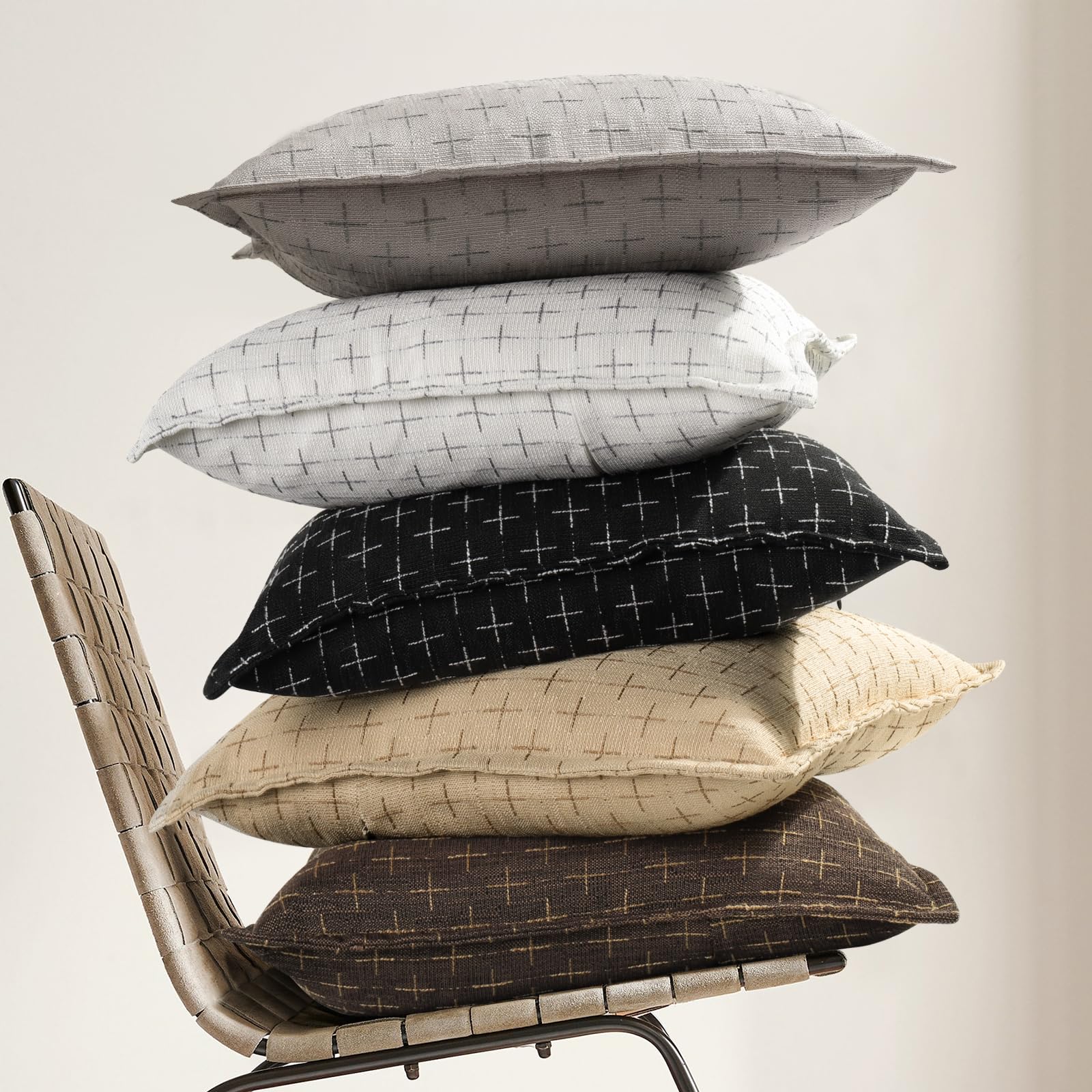 Pillow Covers 20x20 Set of 2 Soft Polyester Textured Pillow Covers with Stylish Flange Edge Cozy Farmhouse Throw Pillows for Couch Bed Sofa Living Room