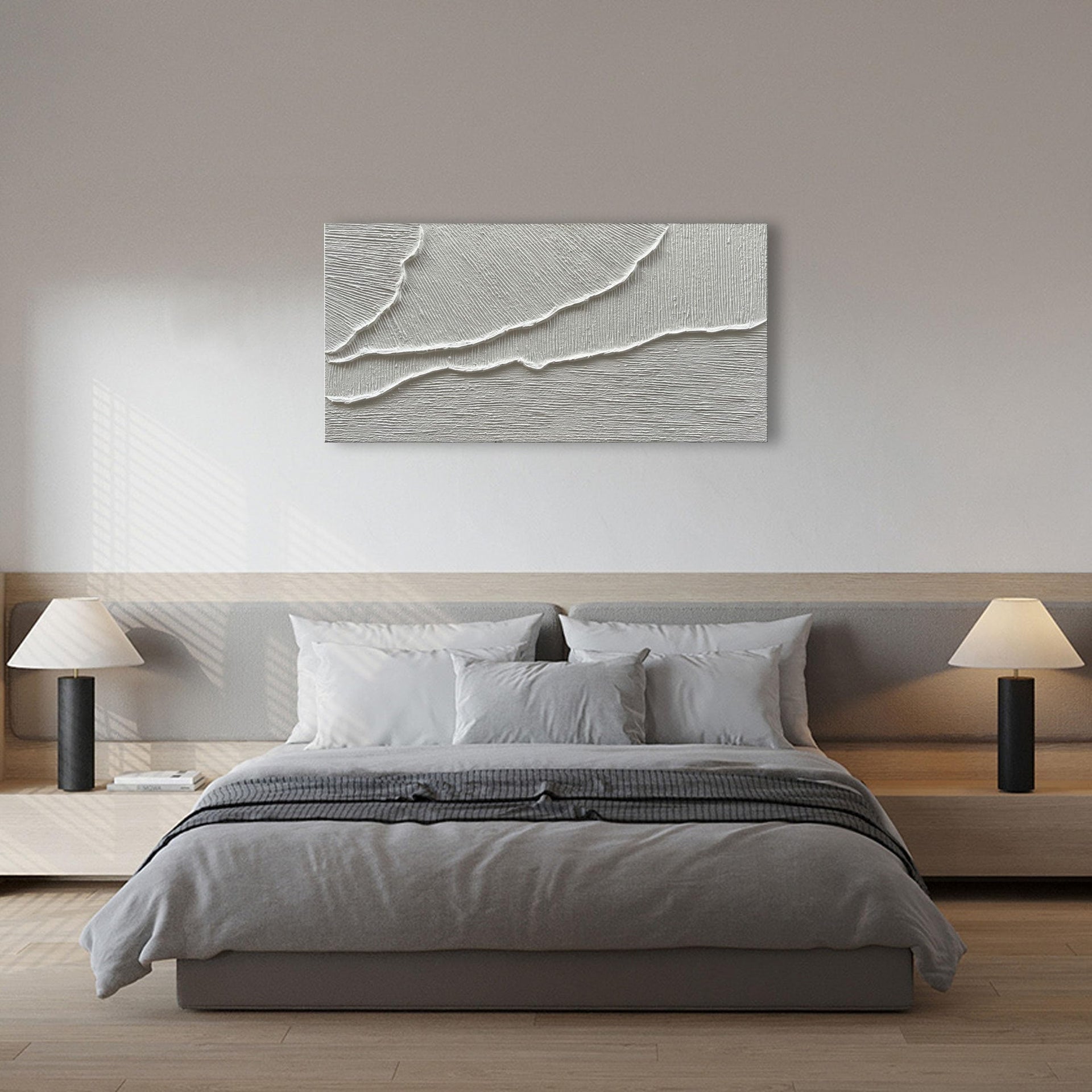 Thick Texture White Abstract Oil Painting Thick Texture Texture Beach Wave Landscape Painting Family Wall Art Deco Oil Painting 24X48 Inches