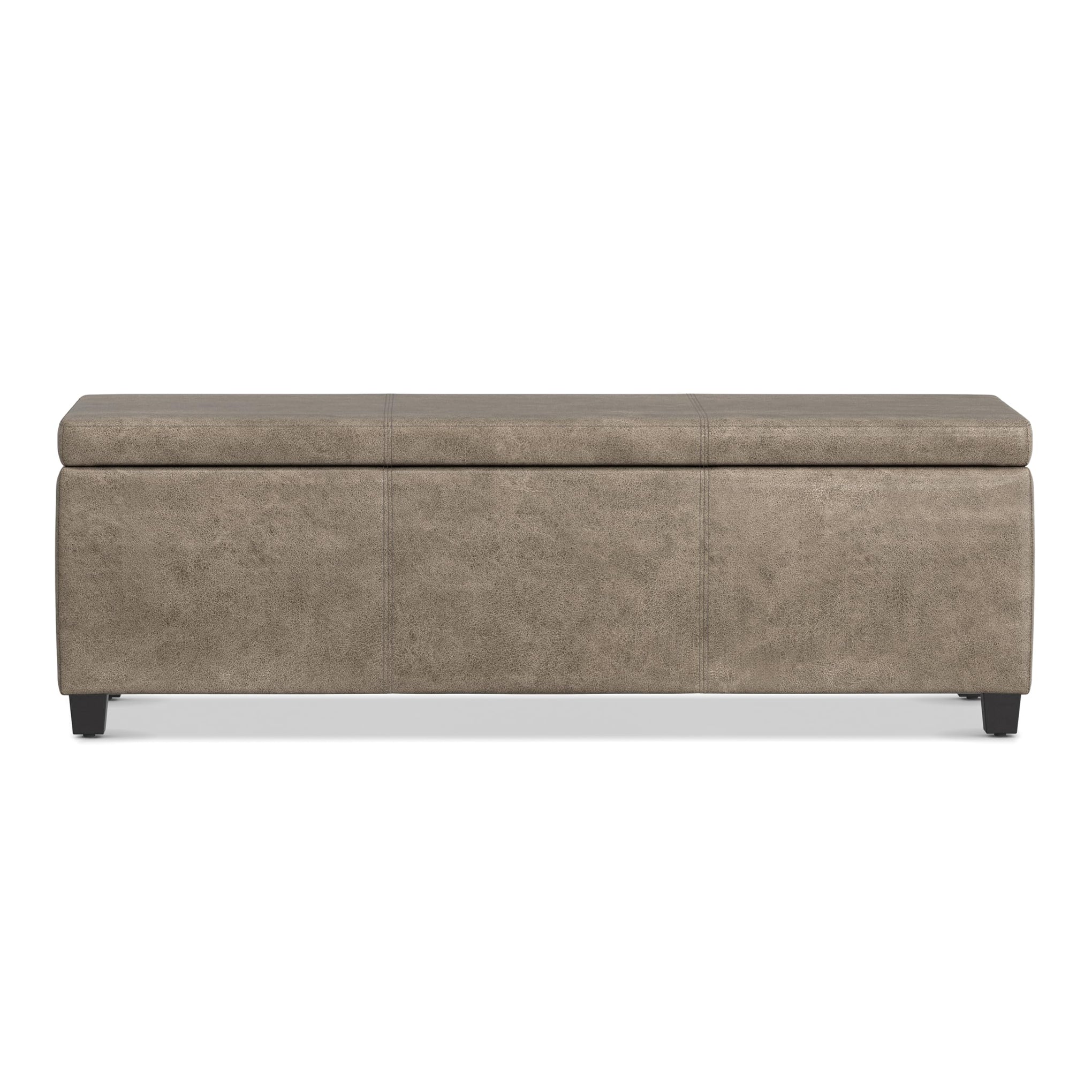 Avalon 48" Wide Vegan Leather Storage Ottoman in Grey Brown