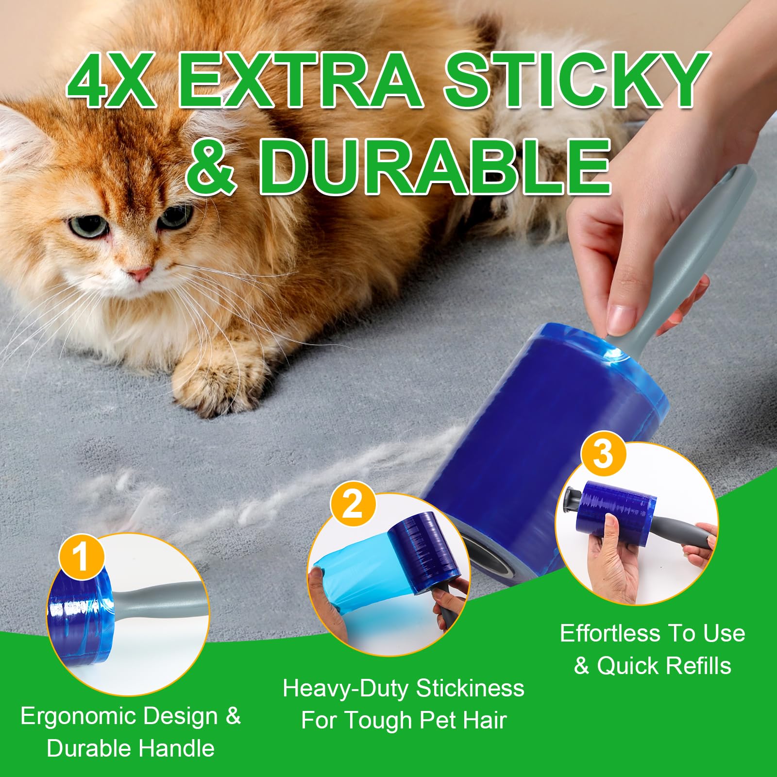 Lint Roller for Pet Hair 500 Sheets Extra Sticky Pet Hair Remover for Clothes Furniture Carpet Cleaner Cars Dogs Travel