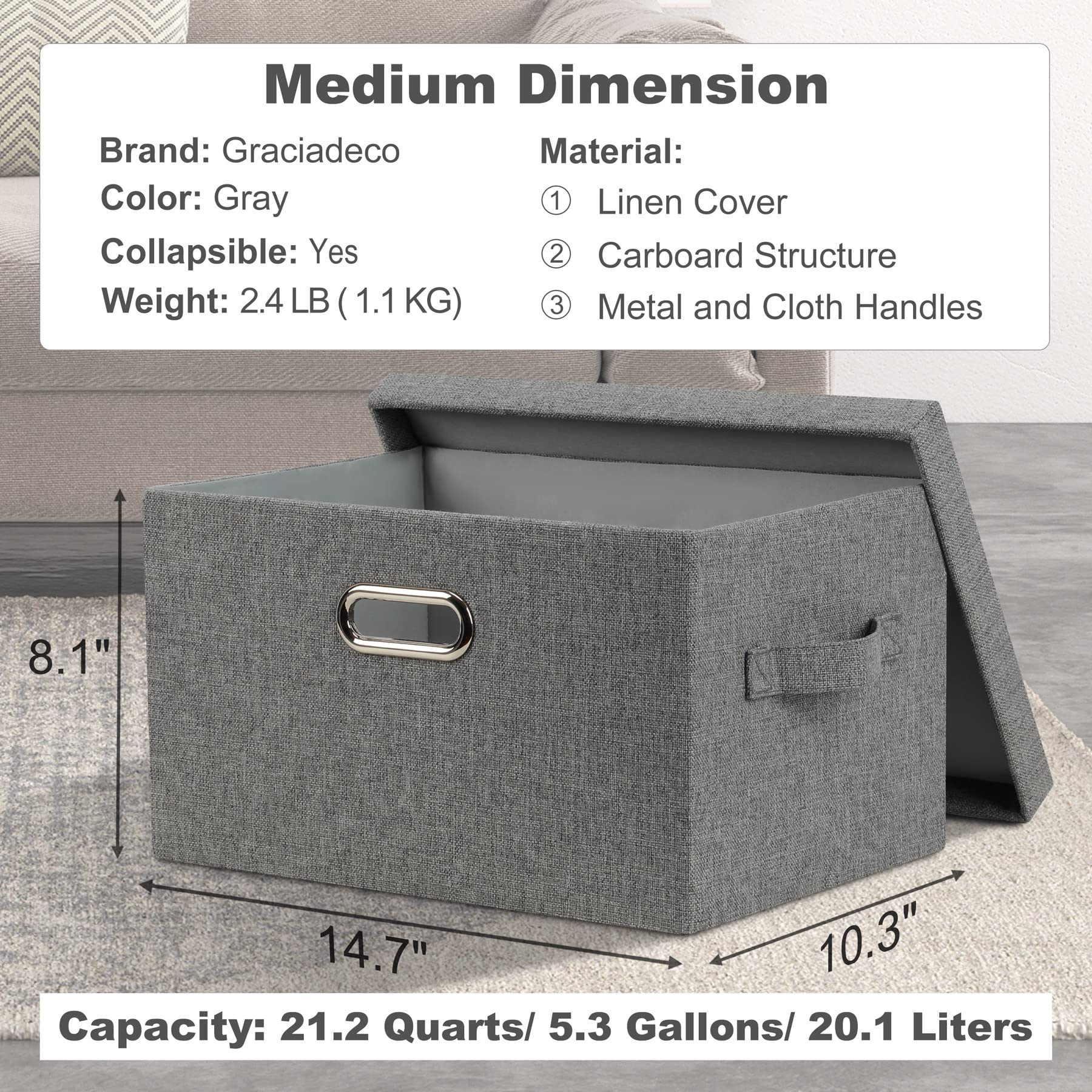 Medium 15" 21 Quart Collapsible Stackable Storage Bins with Lids