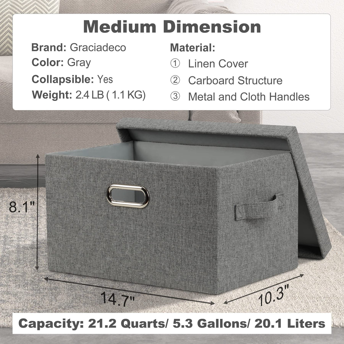 Medium 15" 21 Quart Collapsible Stackable Storage Bins with Lids (3 Count)