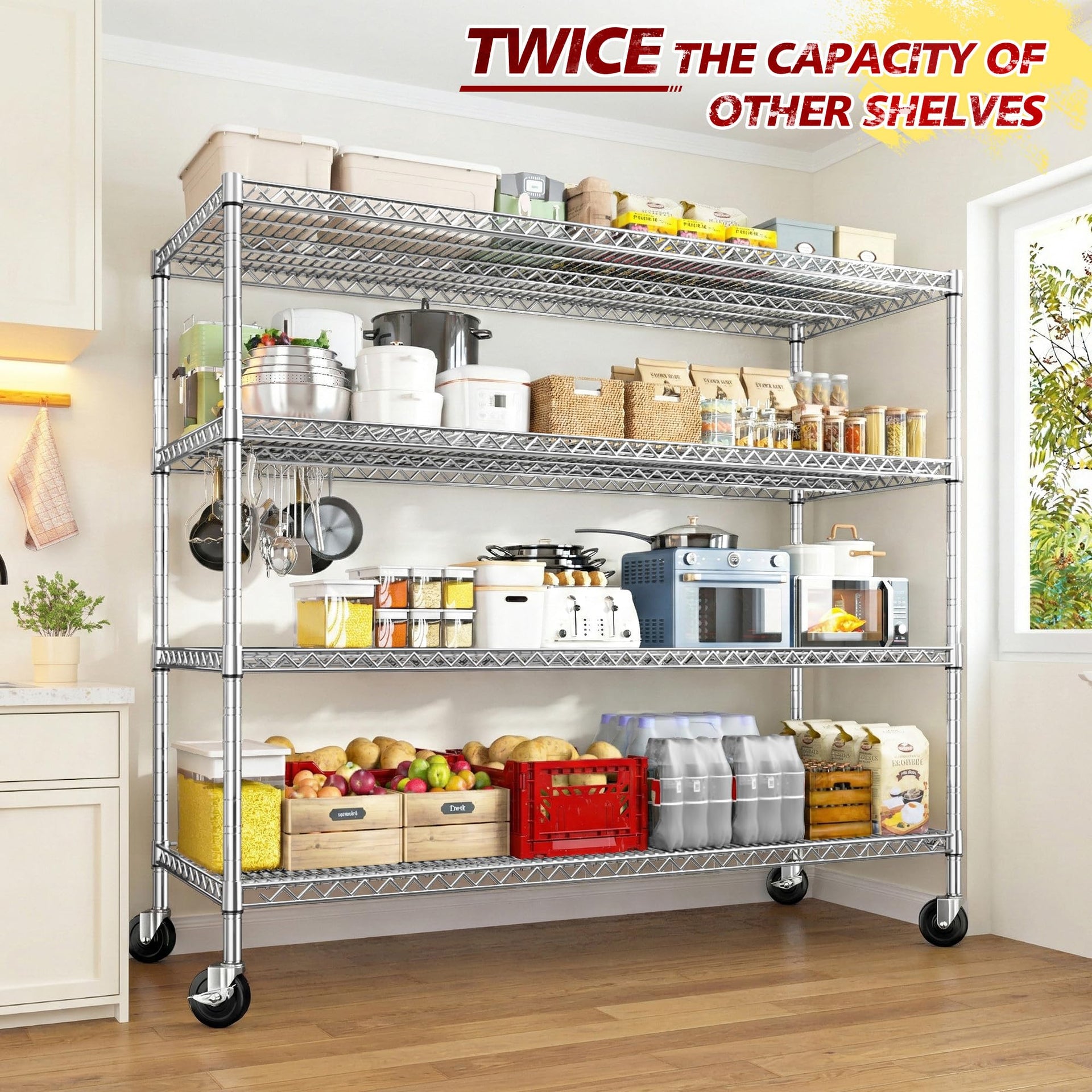 4 Tier Heavy Duty Shelving with Wheels