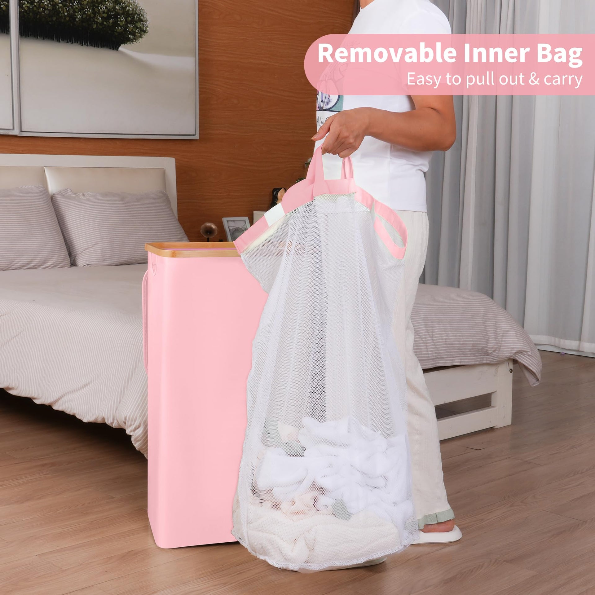26 Gal Laundry Basket with Lid and Net Bag