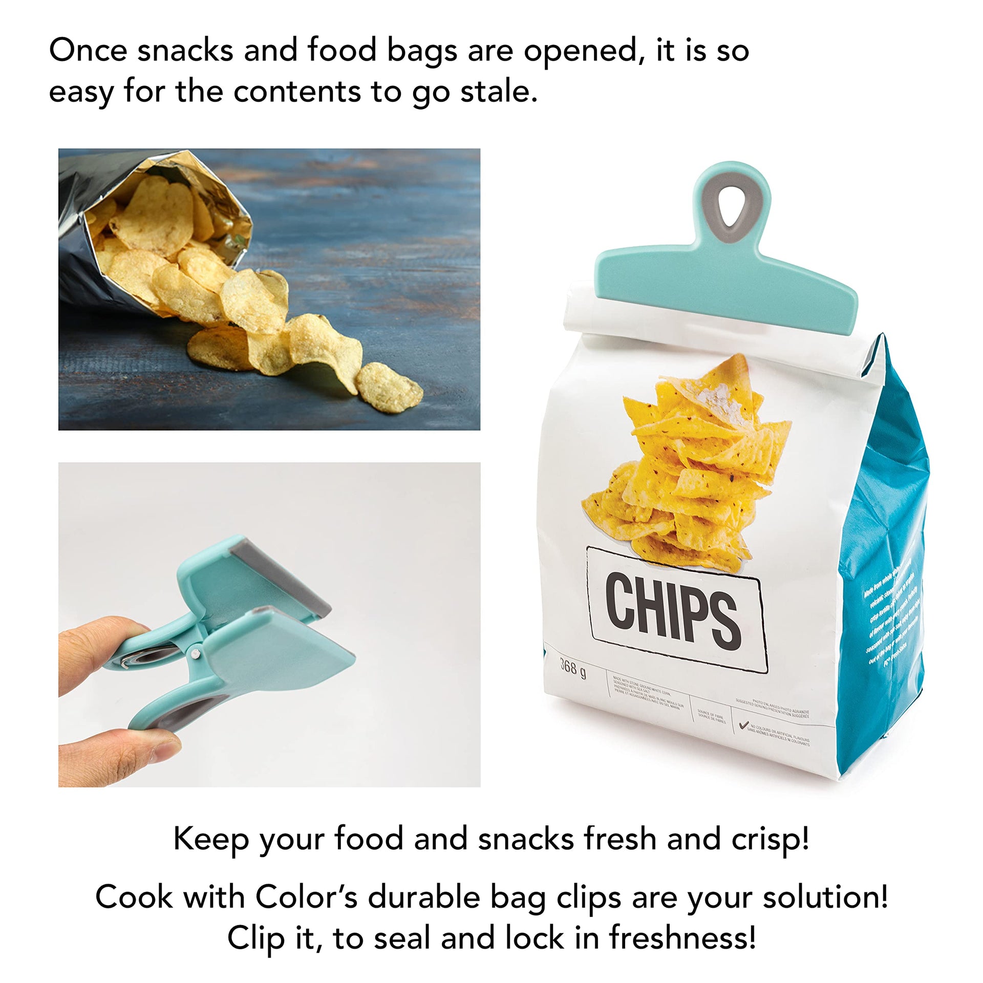 Bag Clips Heavy Duty Chip Clip and Refrigerator Magnet Clips for Food Storage with Air Tight Seal Grip (4 Count)