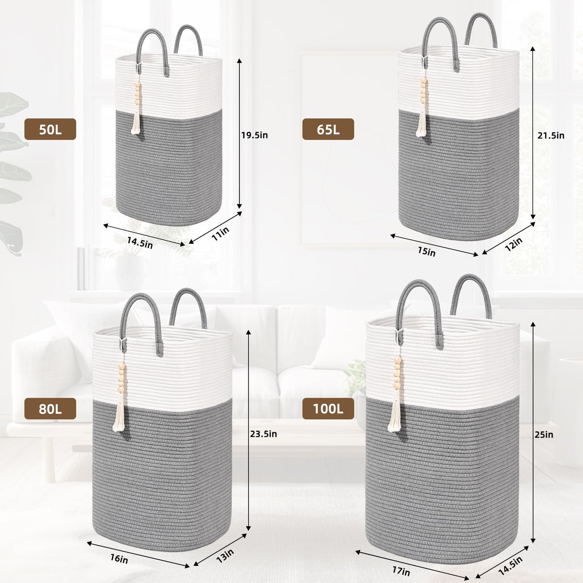 Woven Laundry Basket for Clothes (81.12 Ounce)