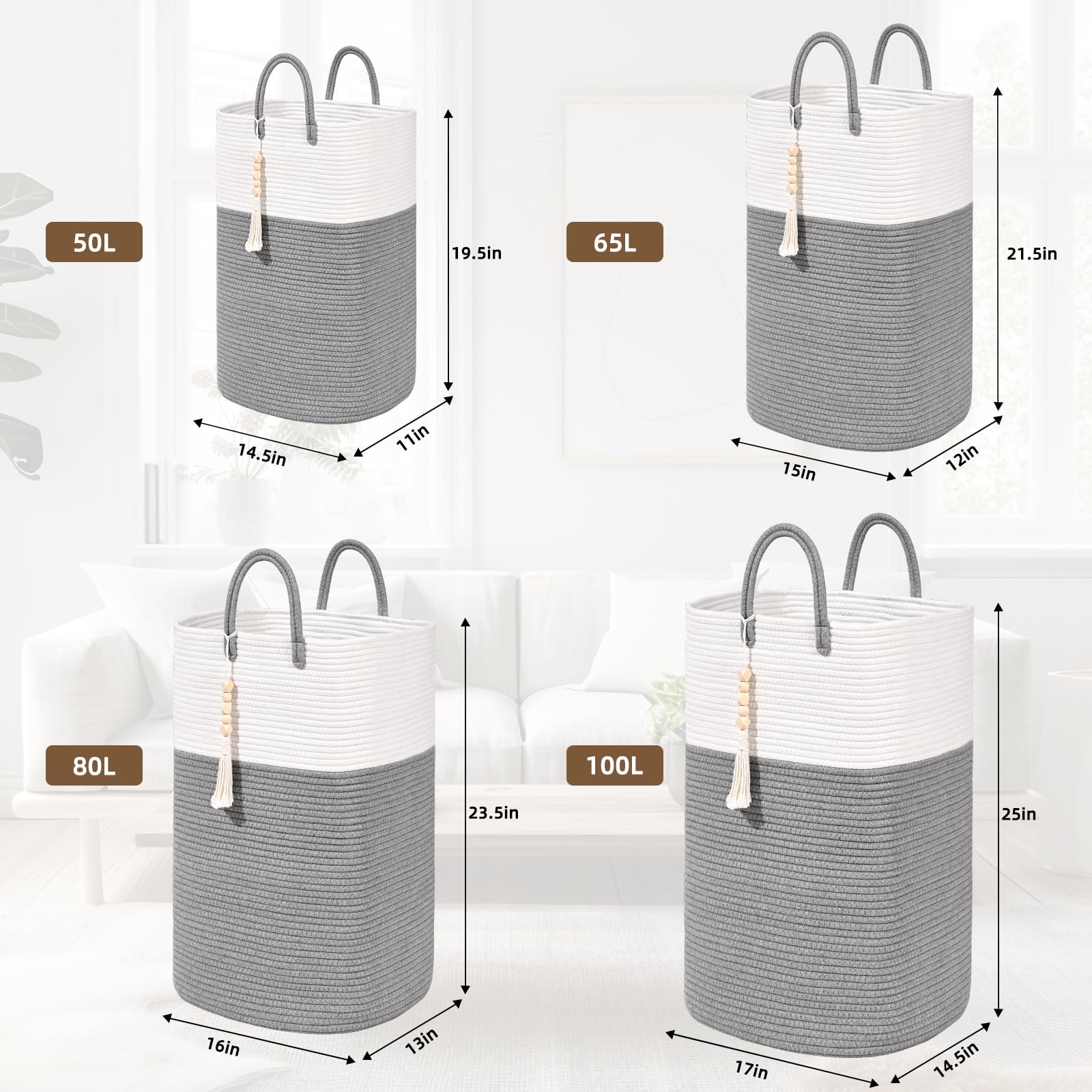 Woven Laundry Basket for Clothes (63.36 Ounce)