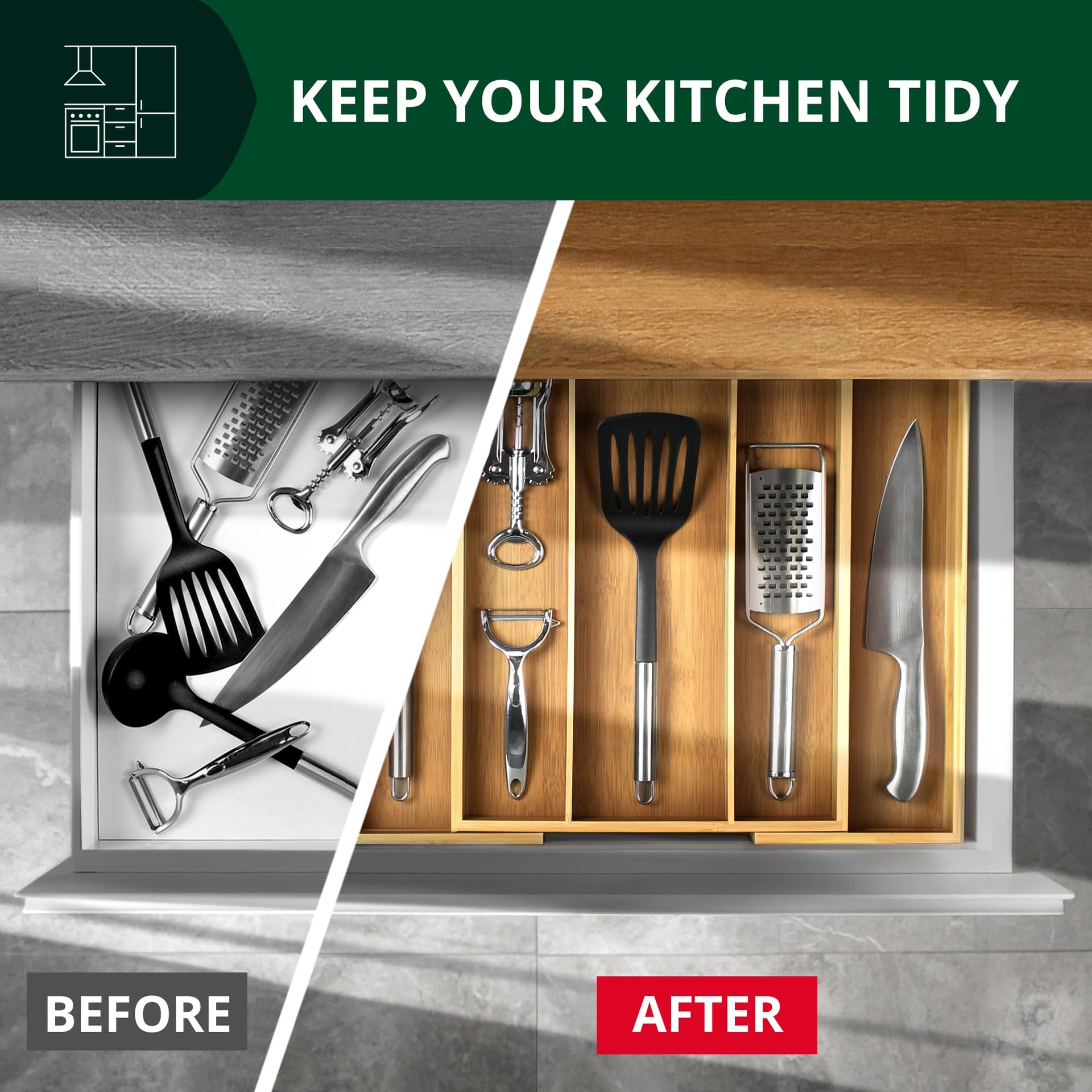 Luxury Bamboo Kitchen Drawer Organizer