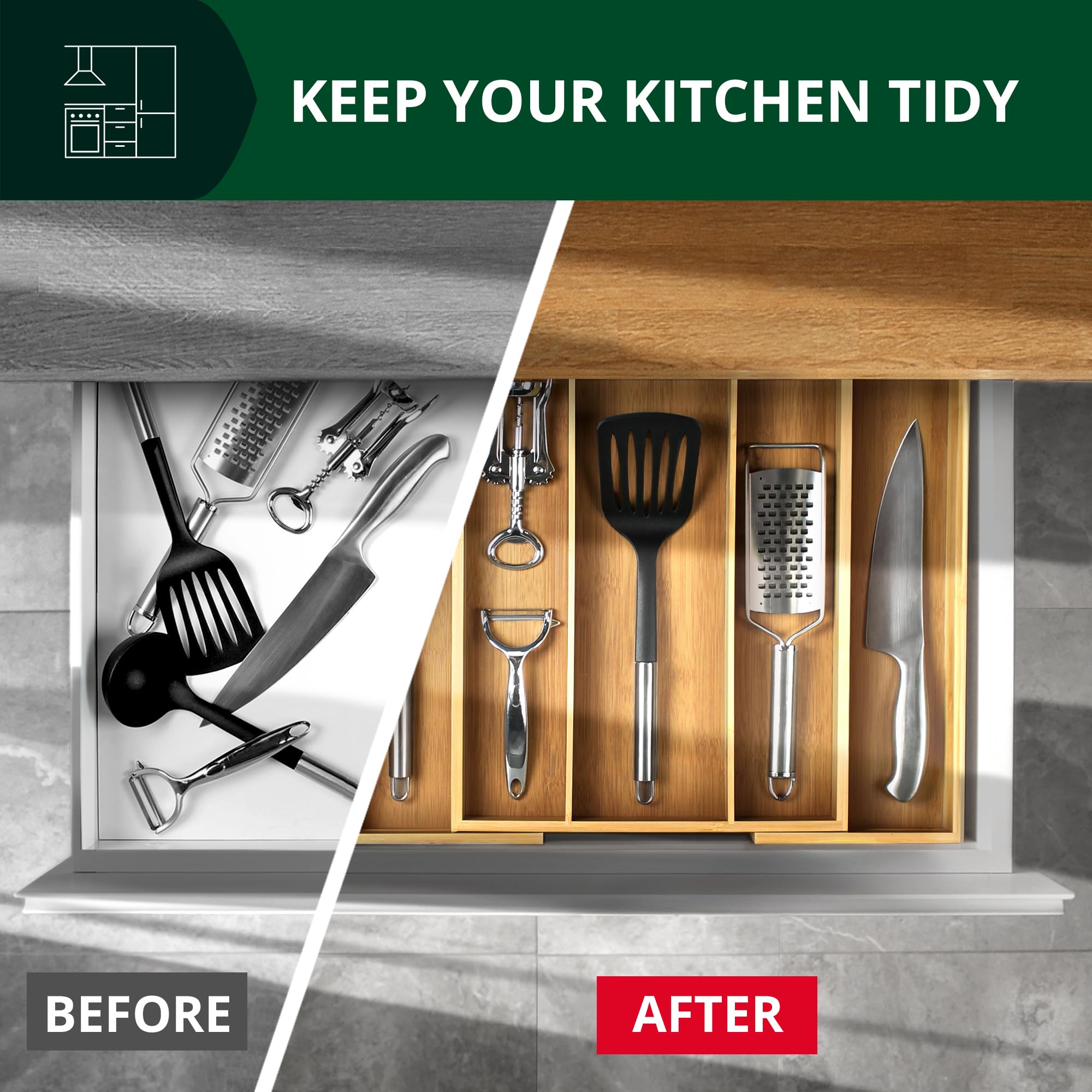Luxury Bamboo Kitchen Drawer Organizer