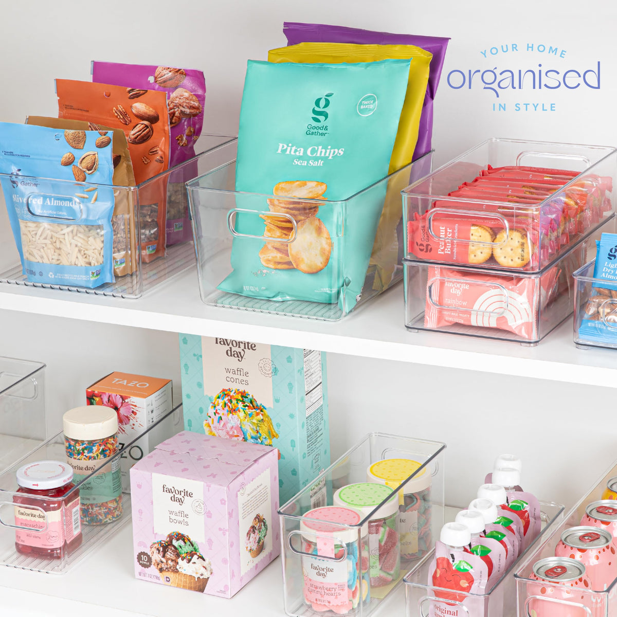 Plastic Food Storage 2 Pack Clear Container Bin with Handles for Organizing Kitchen (2 Count)