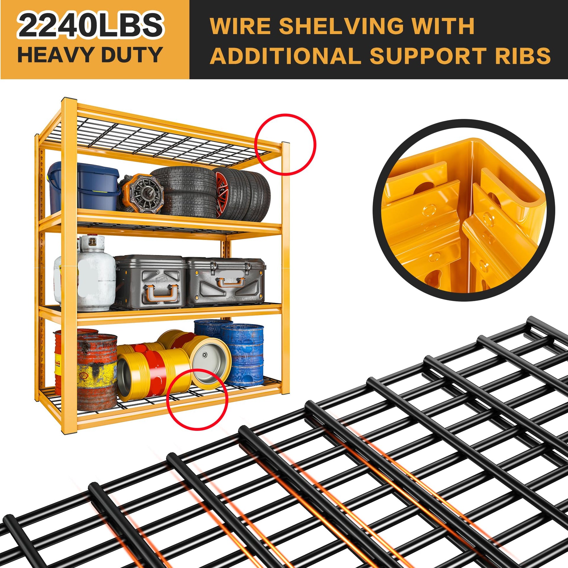 40" W Yellow Garage Shelving with Double (4 Count)