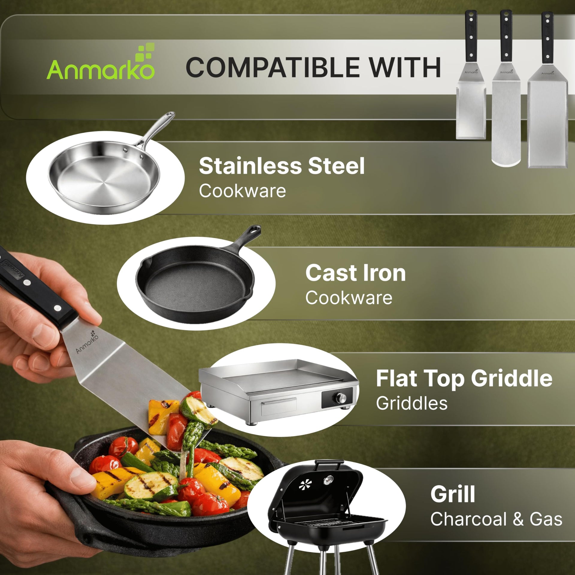 Stainless Steel Spatula Set (3 Count)