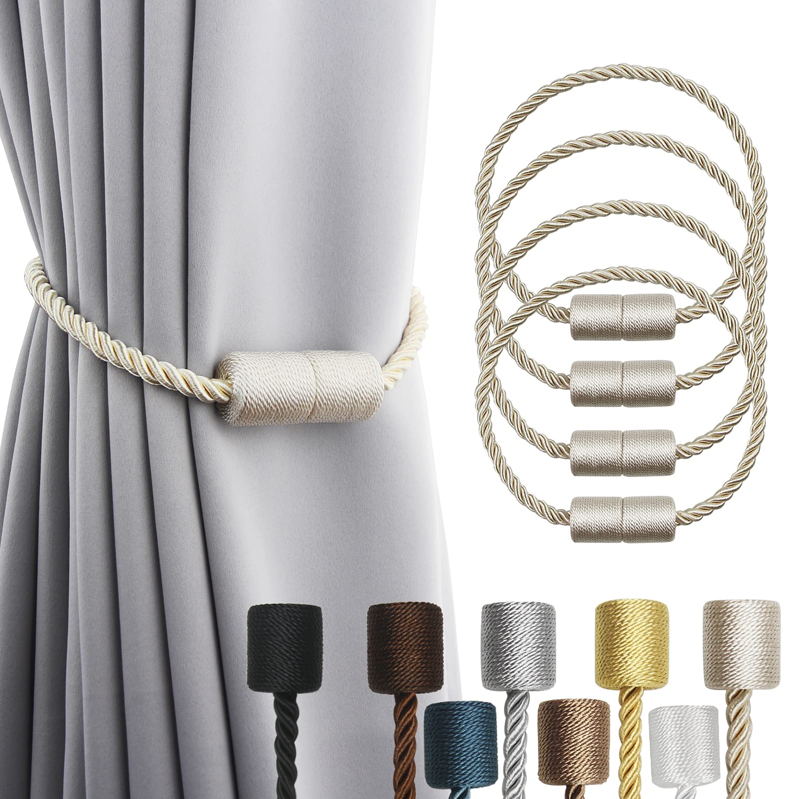 Magnetic Curtain Tiebacks Holdbacks Decorative Tie Backs for Windows Porlau (4 Count)