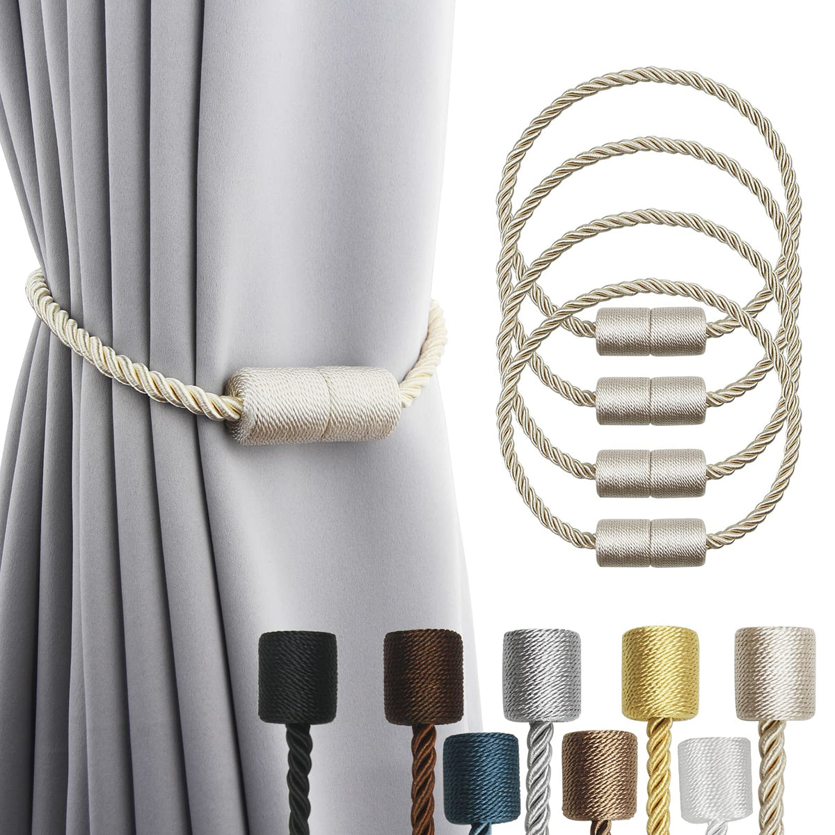 Magnetic Curtain Tiebacks Holdbacks Decorative Tie Backs for Windows Porlau (4 Count)