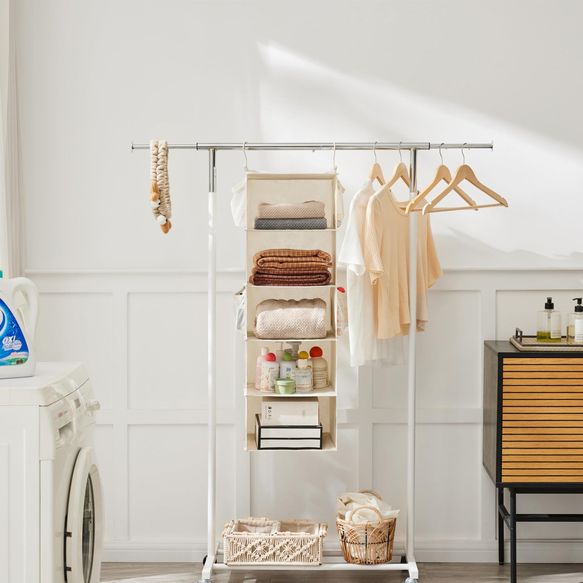 5 Tier Hanging Closet Organizer with 4 Side Pockets