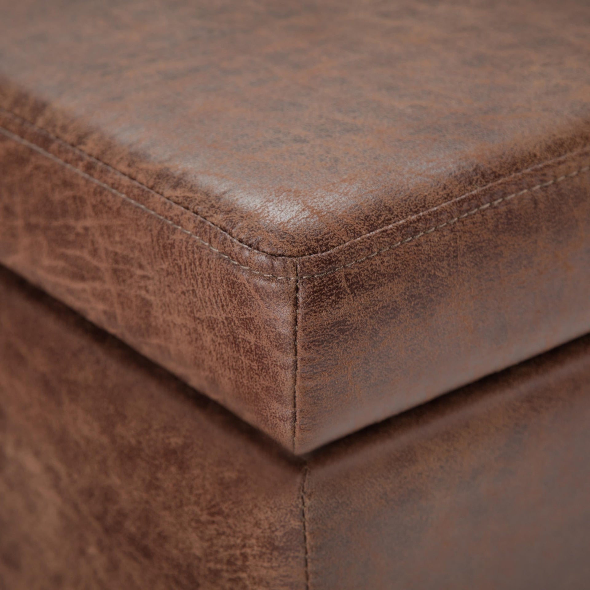 Avalon 48" Wide Vegan Leather Storage Ottoman in Saddle Brown
