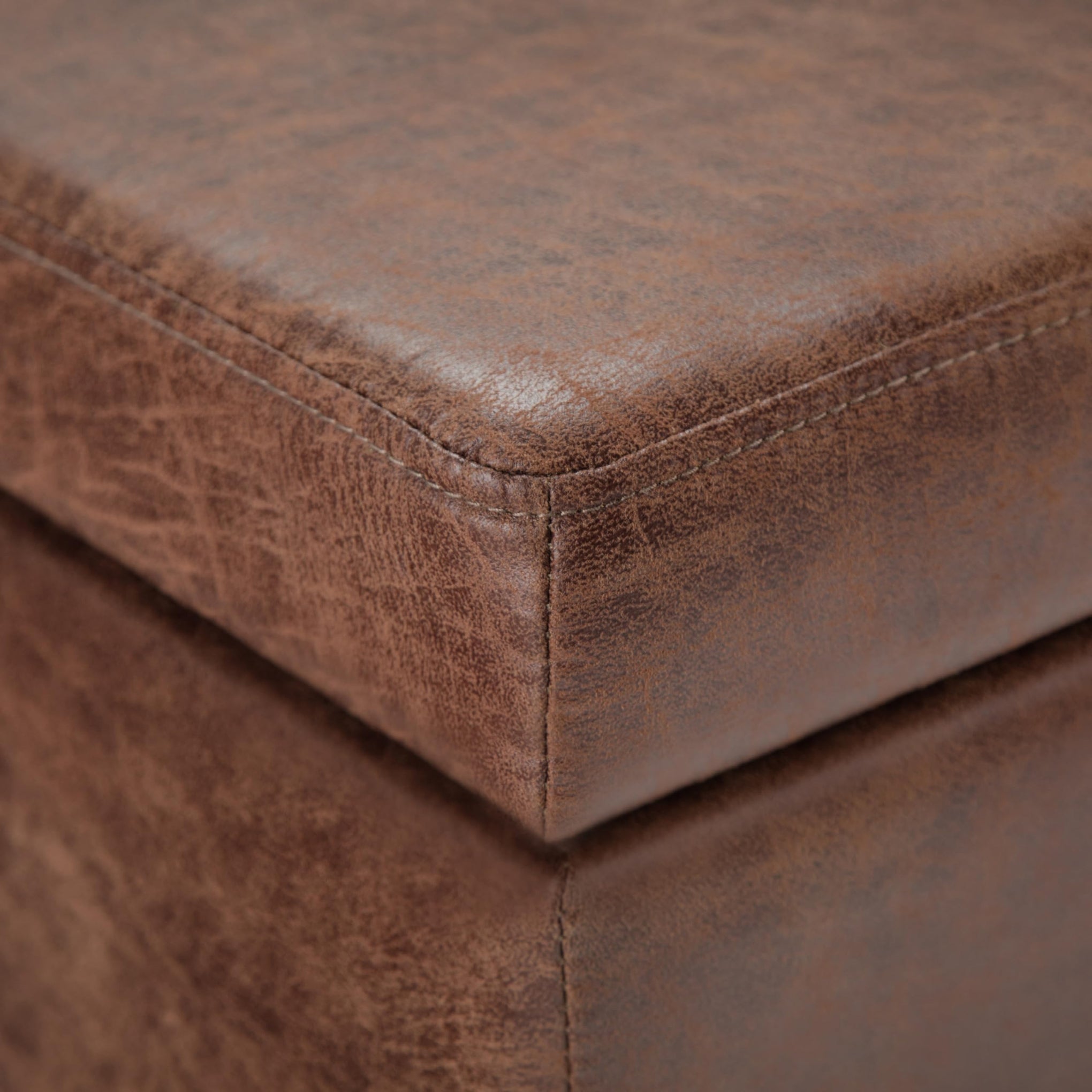 Avalon 48" Wide Vegan Leather Storage Ottoman in Saddle Brown
