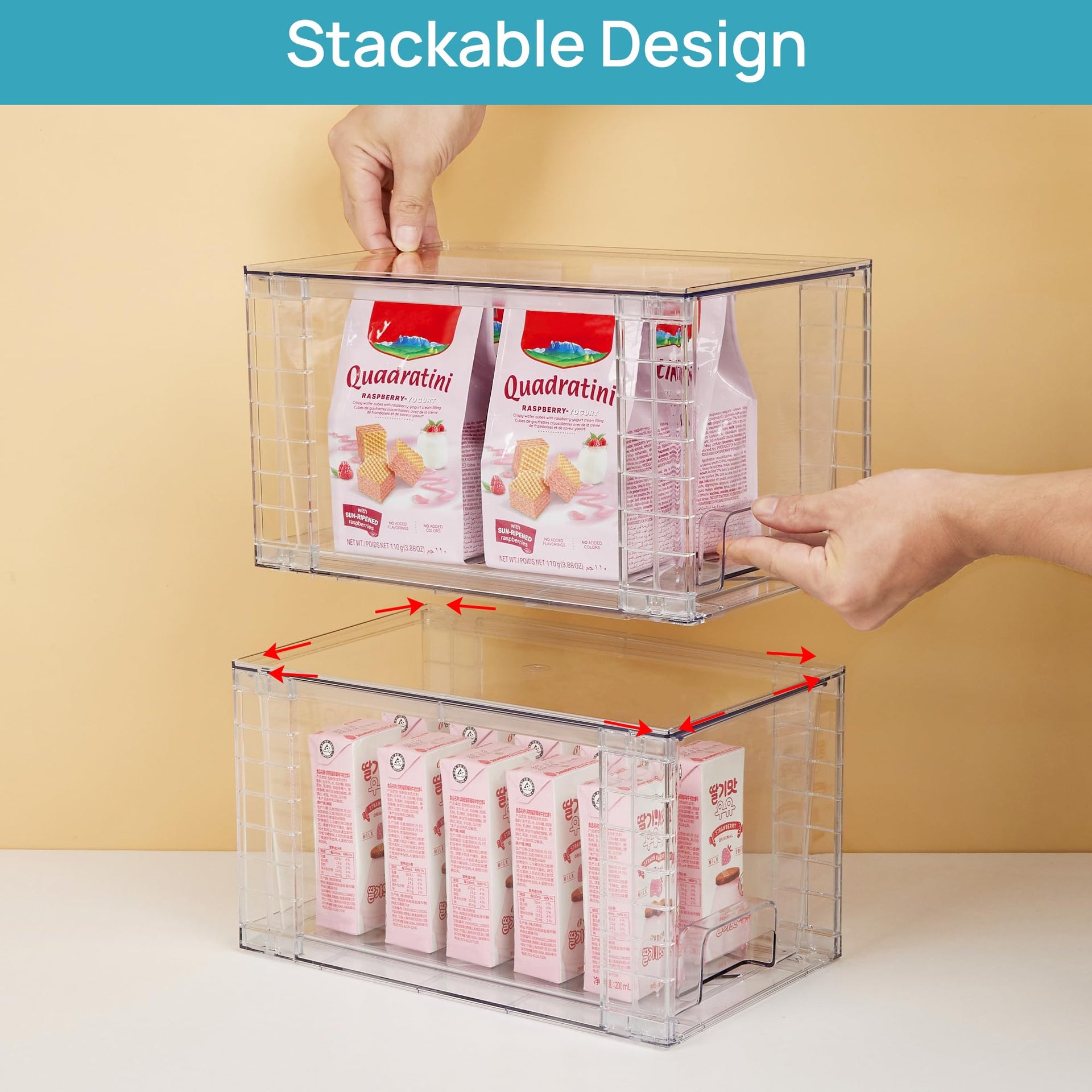 4 Pack Stackable Clear Pantry Storage Drawers (2 Count)