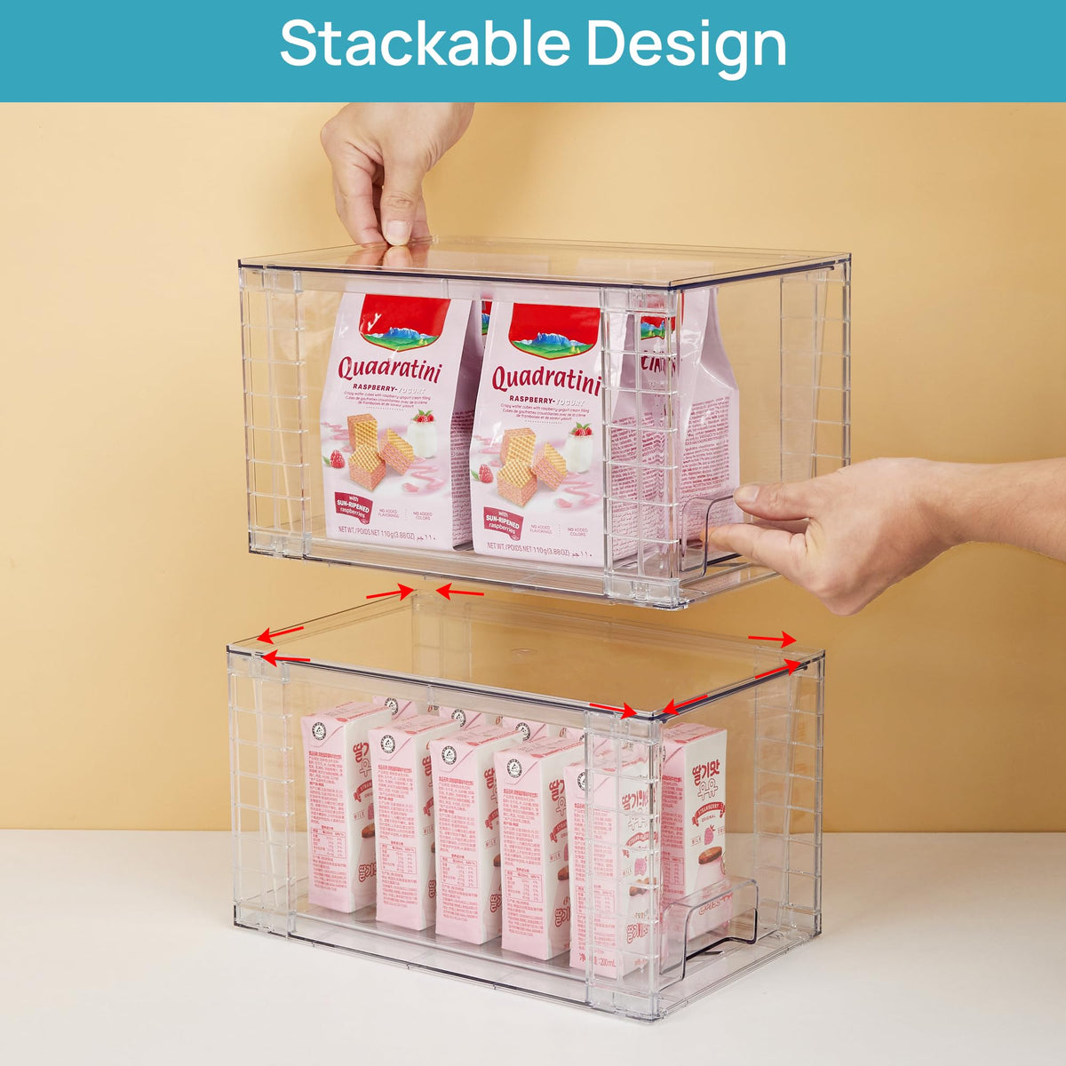 4 Pack Stackable Clear Pantry Storage Drawers (2 Count)