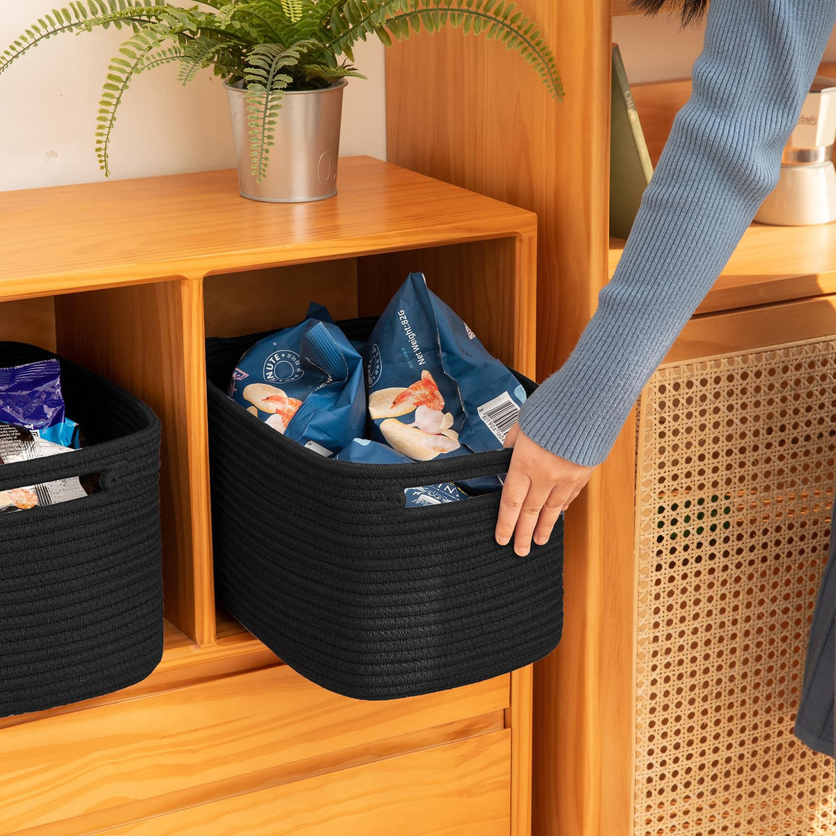 4 Pack Storage Baskets for Organizing 15L Cube Storage Bins Black (4 Count)